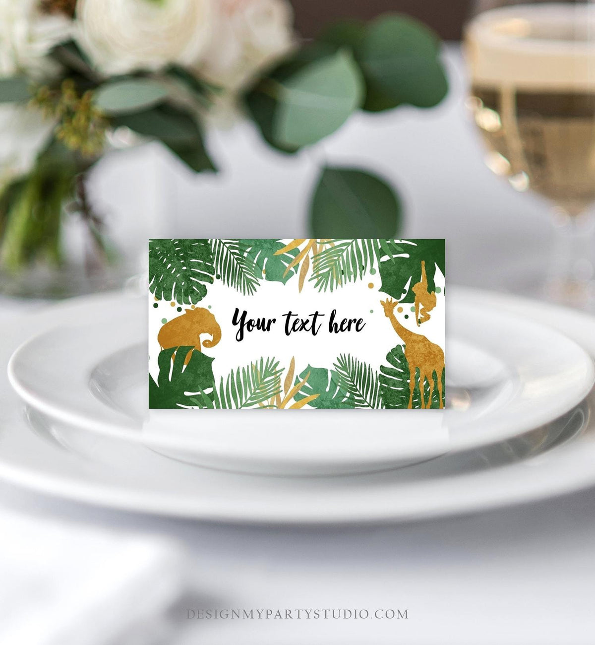 Editable Safari Animals Food Labels Wild One Place Tent Card Insert Card Boy Party Animals Wild Zoo Gold Animals Template Printable 0016