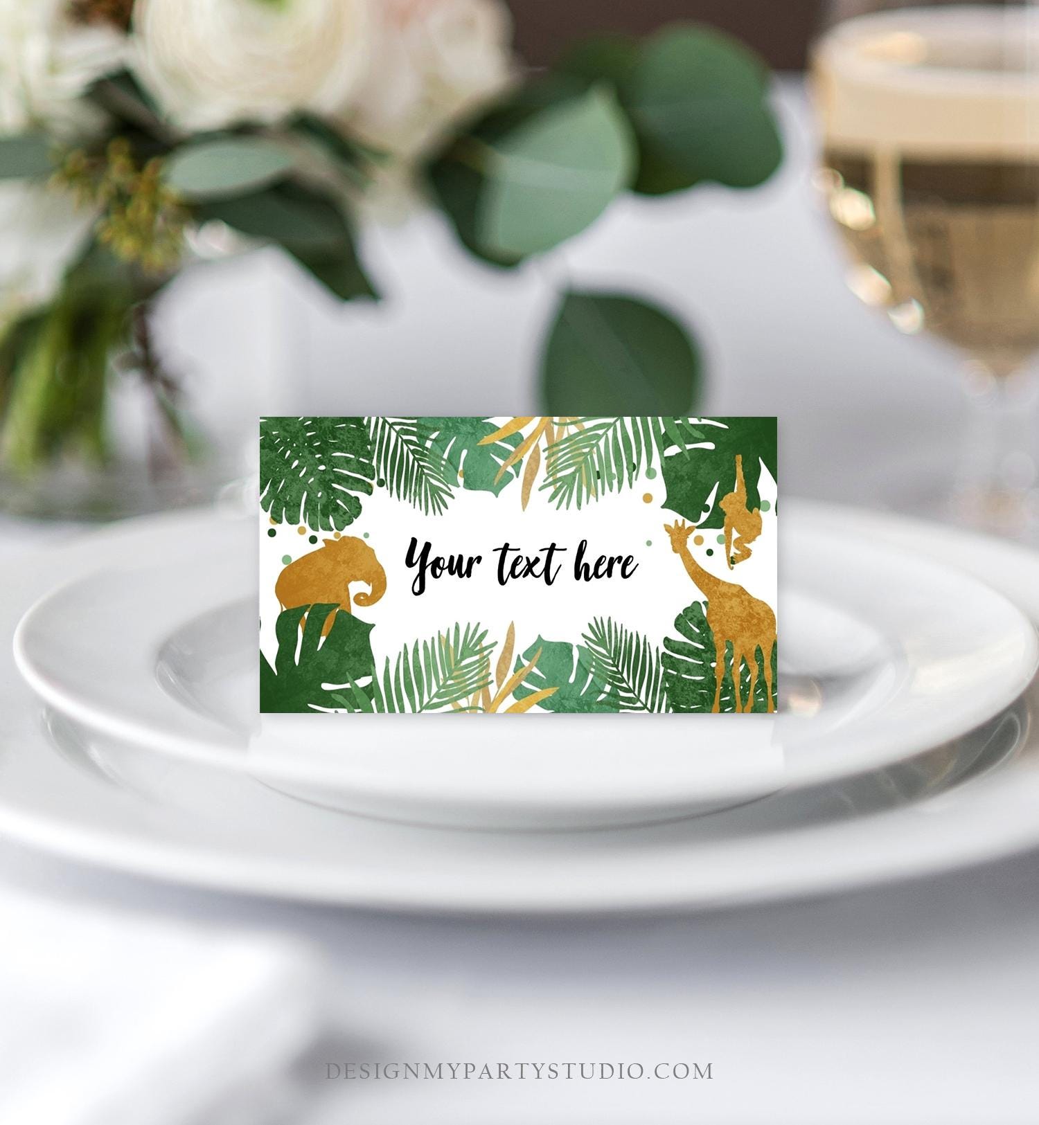 Editable Safari Animals Food Labels Wild One Place Tent Card Insert Card Boy Party Animals Wild Zoo Gold Animals Template Printable 0016