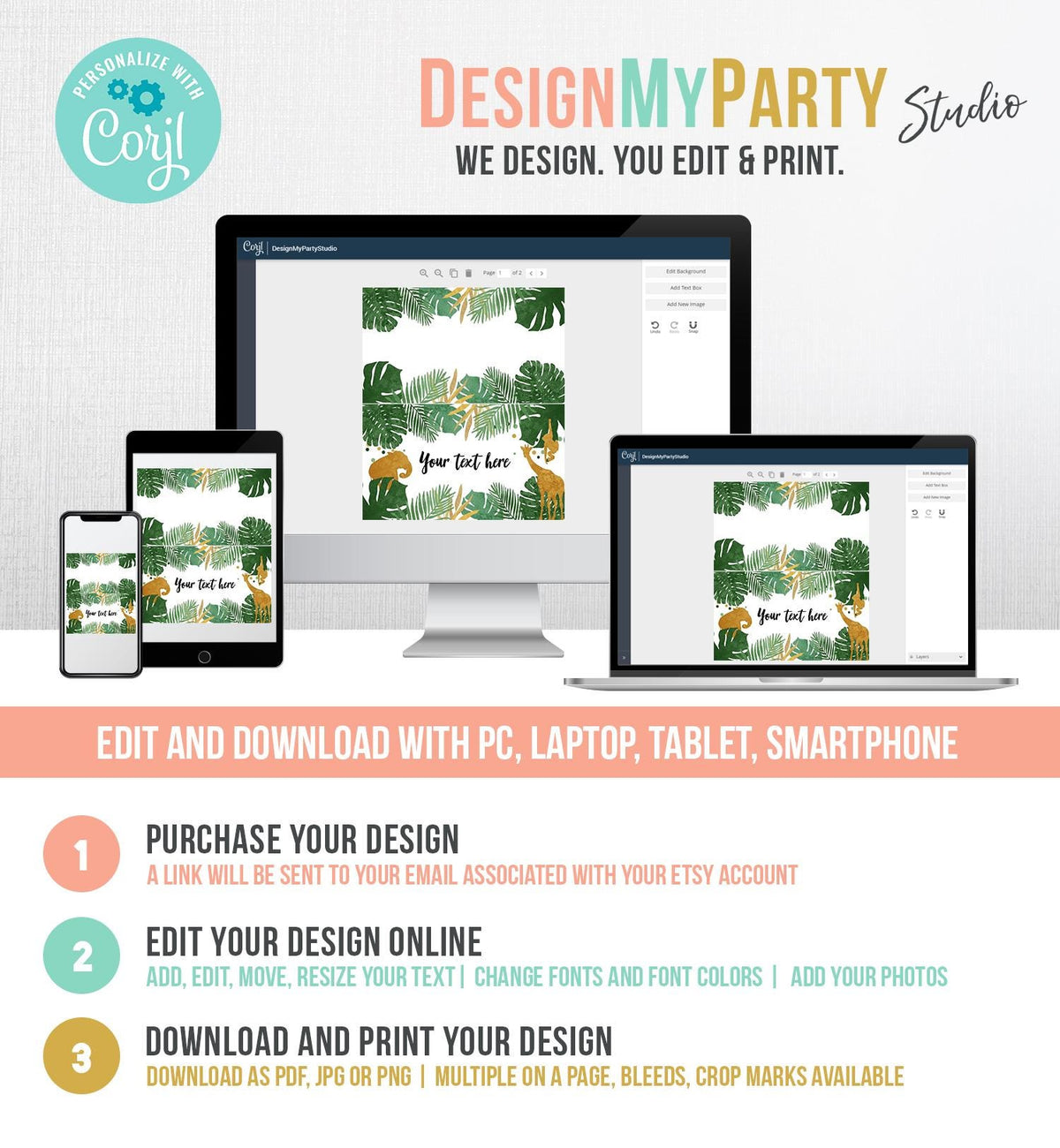 Editable Safari Animals Food Labels Wild One Place Tent Card Insert Card Boy Party Animals Wild Zoo Gold Animals Template Printable 0016