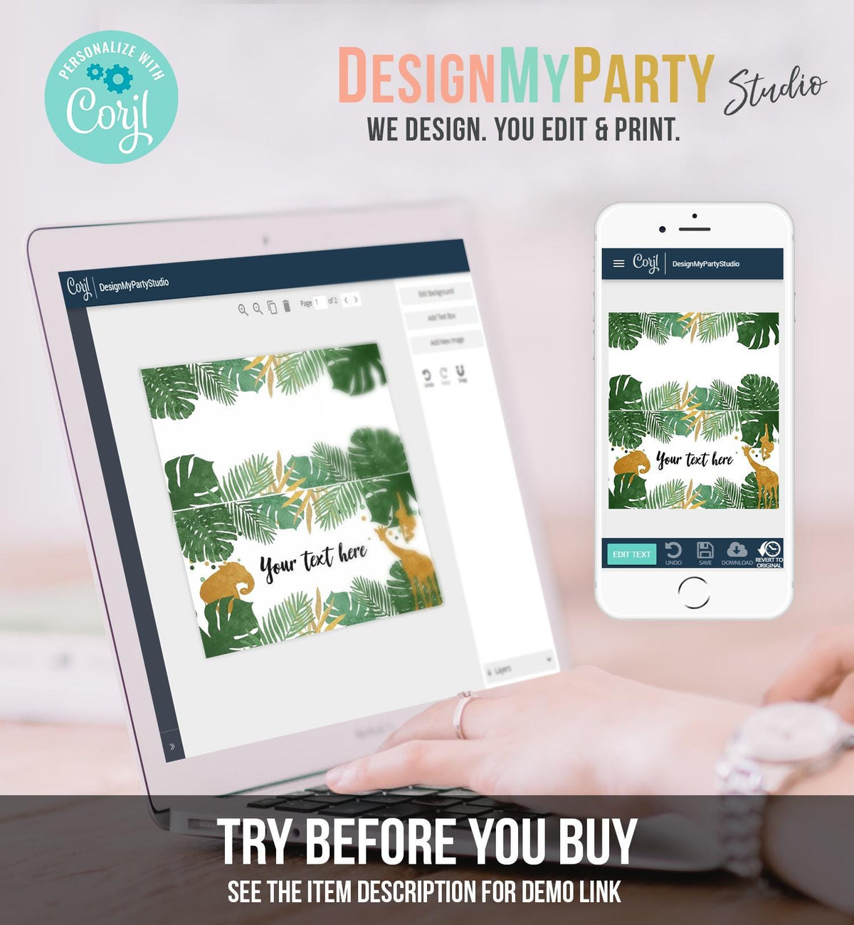 Editable Safari Animals Food Labels Wild One Place Tent Card Insert Card Boy Party Animals Wild Zoo Gold Animals Template Printable 0016