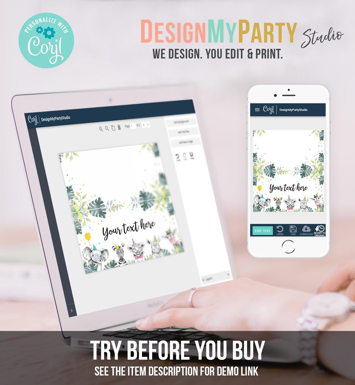 Editable Party Animals Food Label Wild One Boy Black Safari Animals Birthday Place Card Tent Insert Digital Download Template Printable 0322