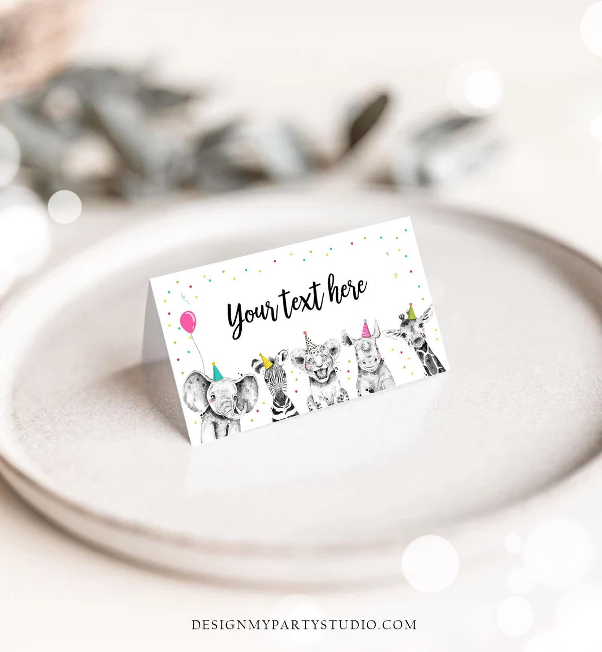 Editable Party Animals Food Label Wild One Girl Safari Animals Birthday Place Card Tent Insert Digital Download Template Printable 0390