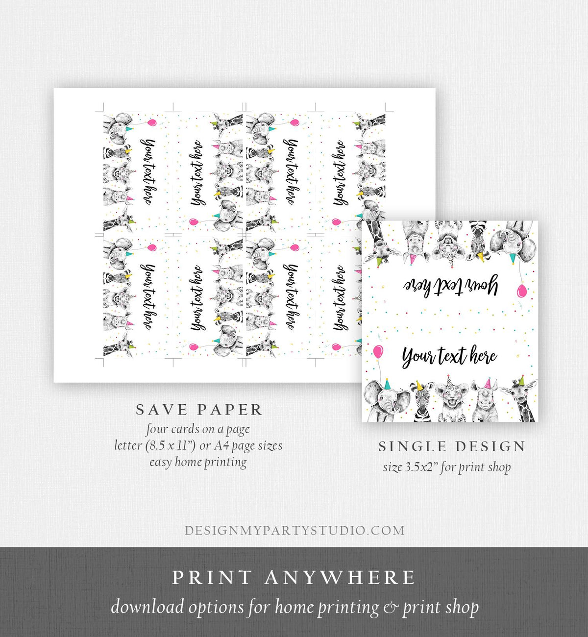 Editable Party Animals Food Label Wild One Girl Safari Animals Birthday Place Card Tent Insert Digital Download Template Printable 0390