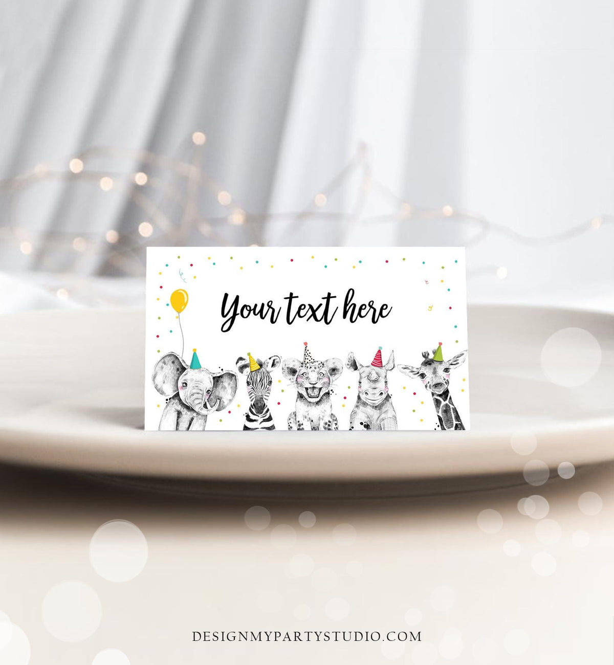 Editable Party Animals Food Label Wild One Boy Safari Animals Birthday Place Card Tent Insert Digital Download Template Printable 0390