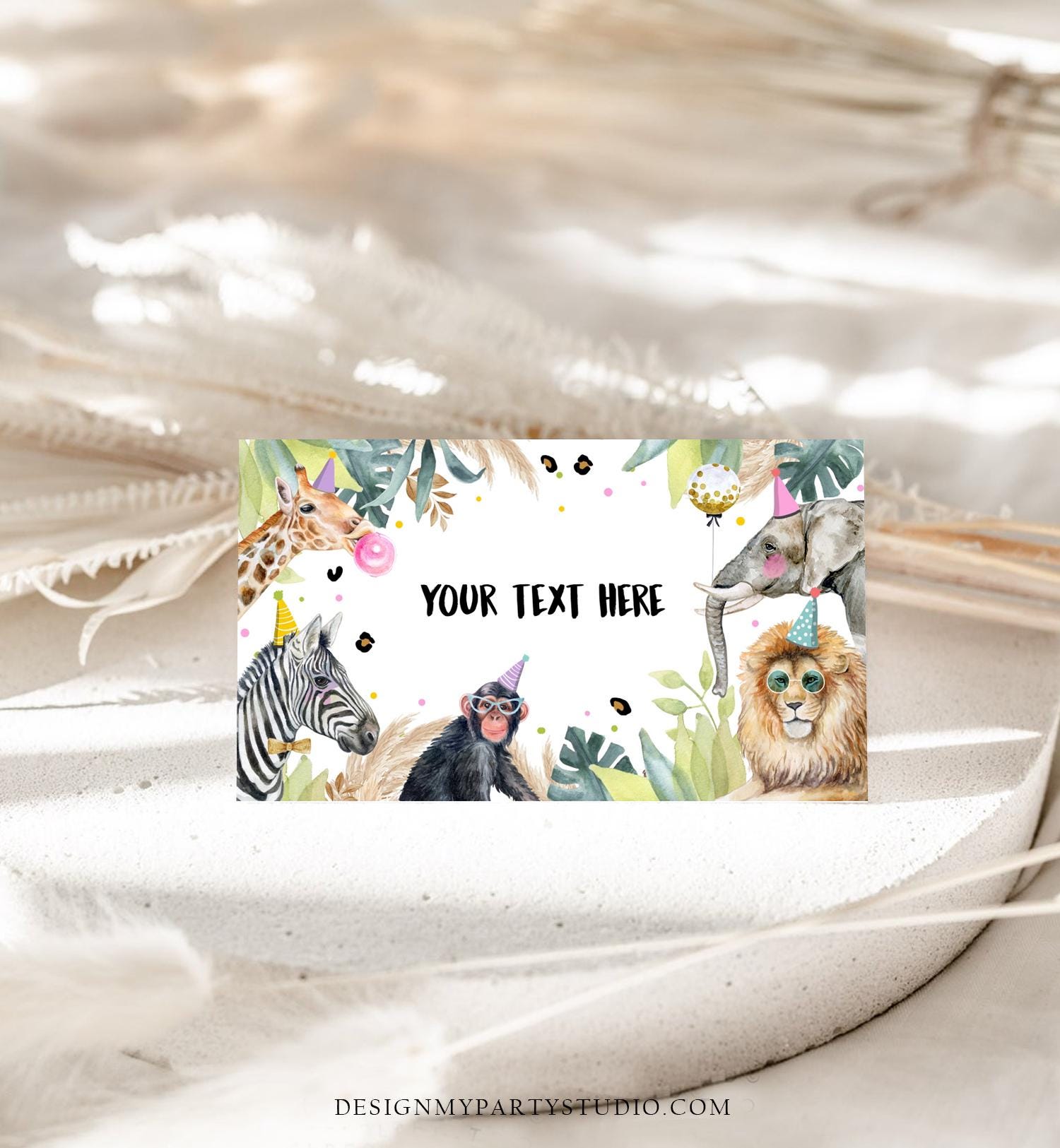 Editable Party Animals Food Label Wild One Girl Boy Safari Animals Birthday Place Card Tent Insert Digital Download Template Printable 0417