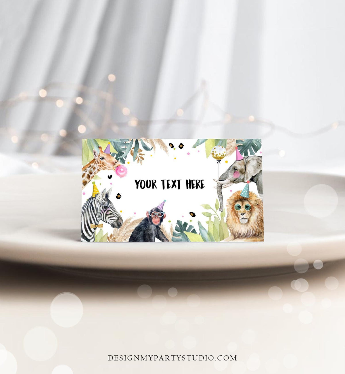 Editable Party Animals Food Label Wild One Girl Boy Safari Animals Birthday Place Card Tent Insert Digital Download Template Printable 0417