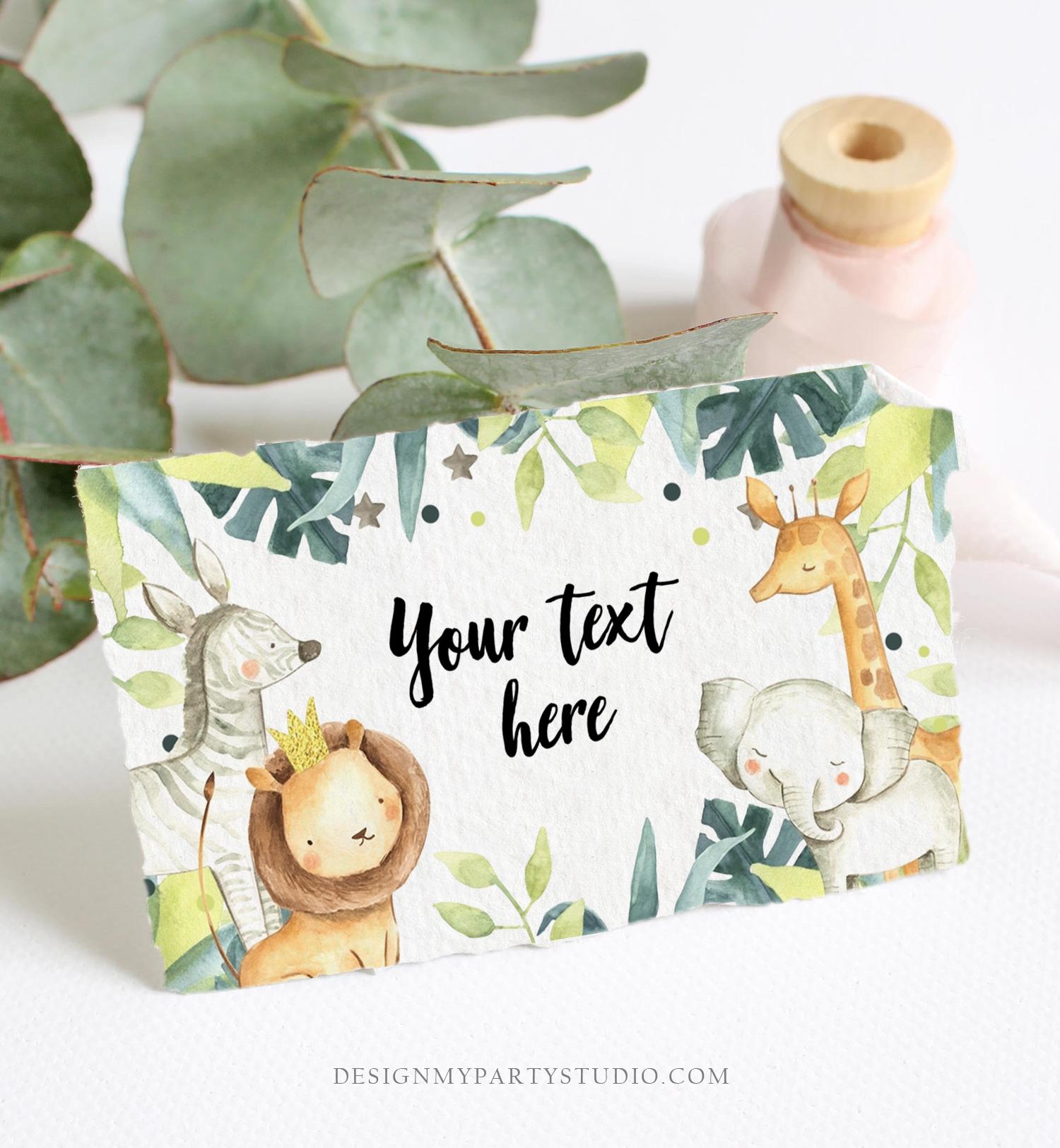 Editable Safari Food Label Wild One Party Animals Place Card Tent Card Insert Card Boy Gold Birthday Digital Template Printable 0163