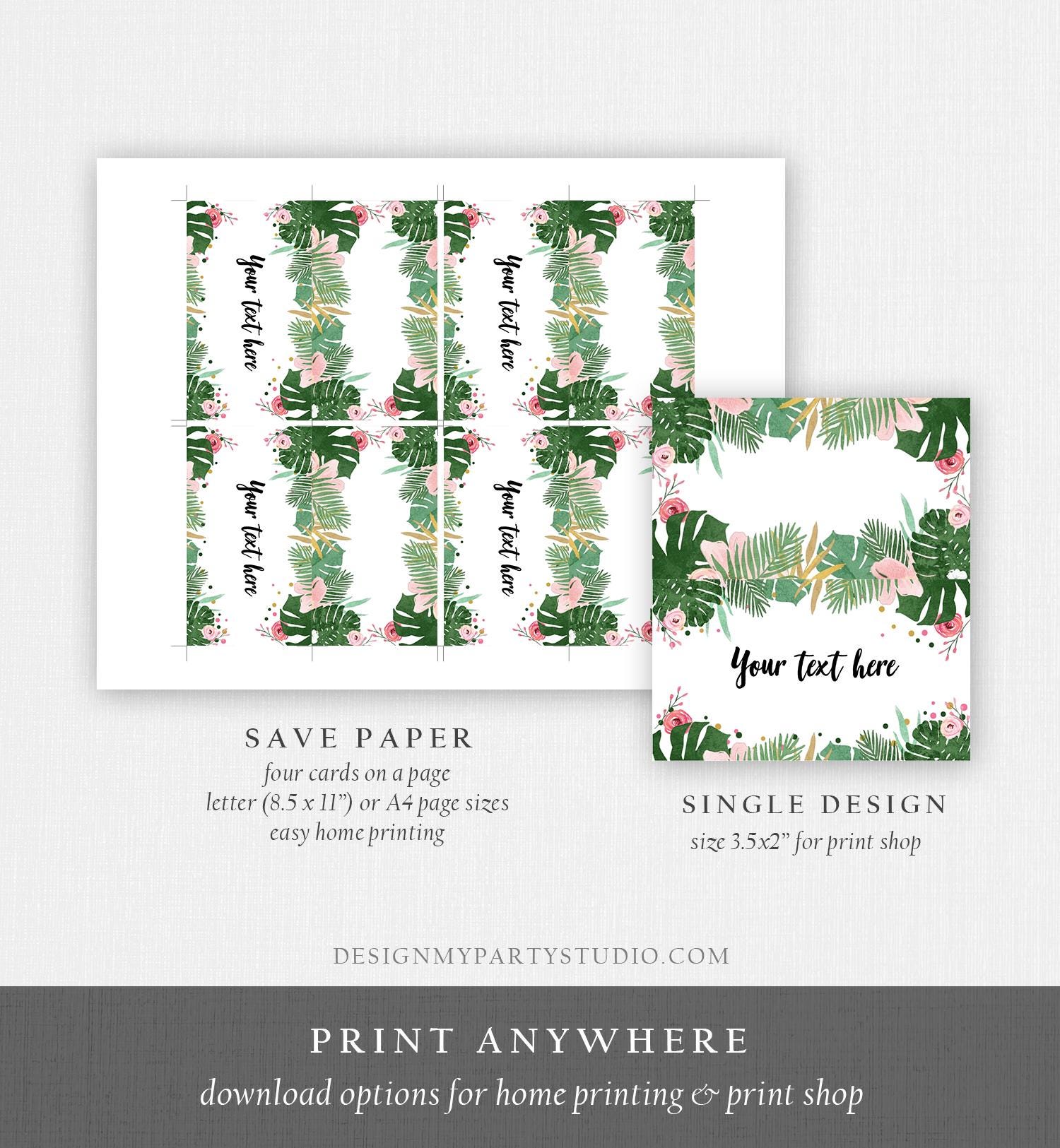 Editable Safari Tropical Food Label Girl Safari Birthday Place Card Tent Insert Hawaiian Luau Digital Download Template Printable 0332