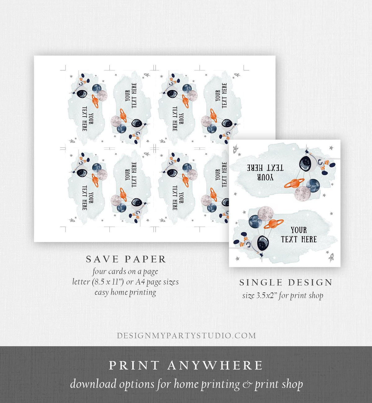 Editable Food Label Outer Space Astronaut Birthday Galaxy Food Labels Place Card Tent Insert Orange Silver Digital Template Printable 0366