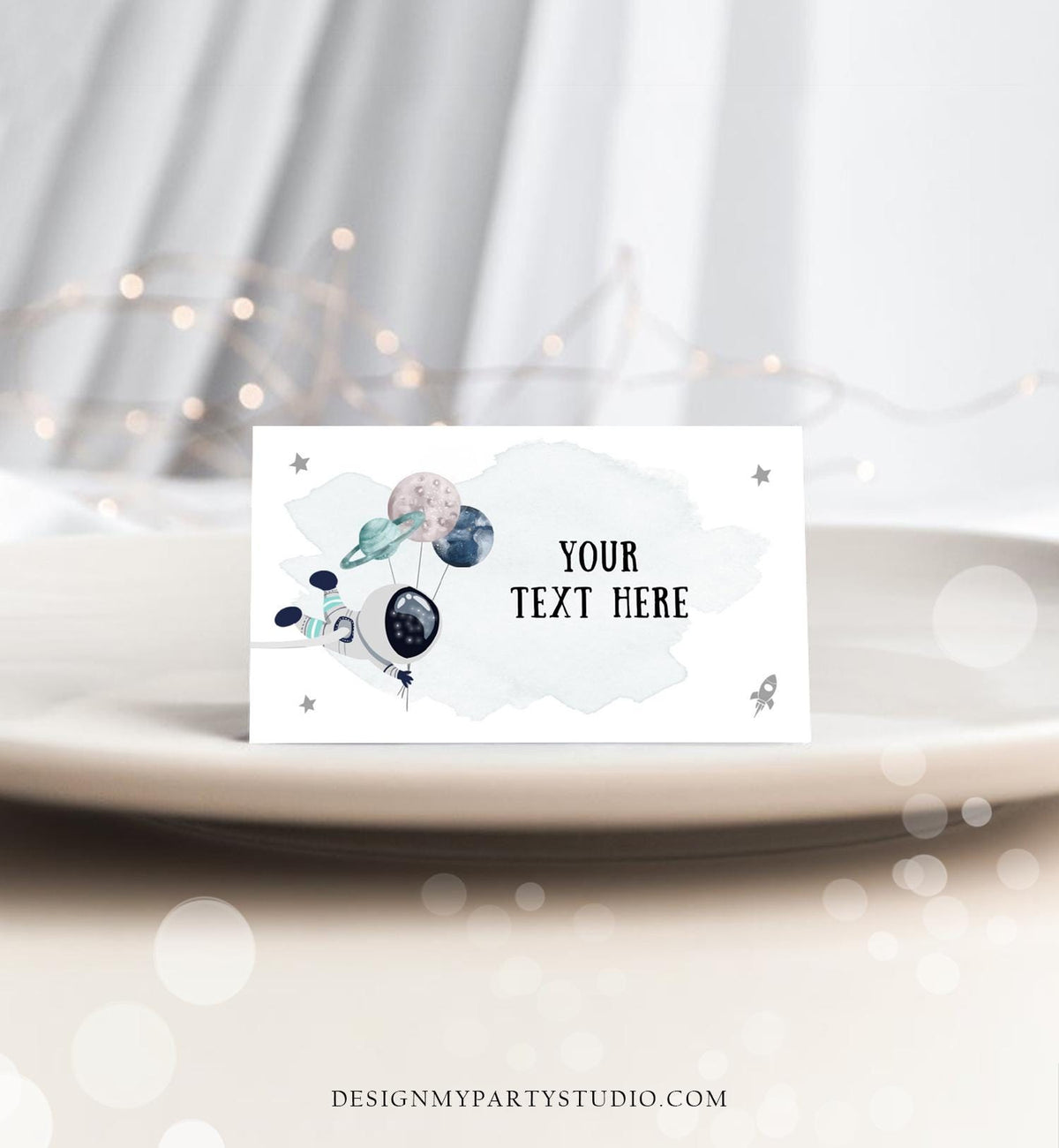 Editable Food Labels Outer Space Astronaut Birthday Galaxy Food Labels Place Card Tent Insert Blue Silver Digital Template Printable 0366