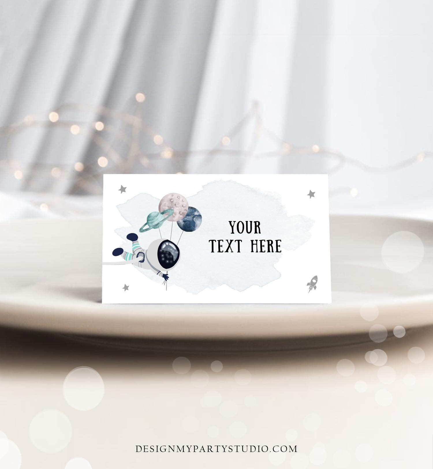 Editable Food Labels Outer Space Astronaut Birthday Galaxy Food Labels Place Card Tent Insert Blue Silver Digital Template Printable 0366
