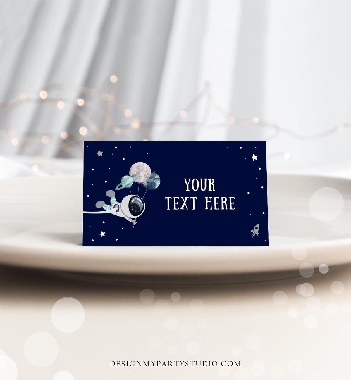 Editable Food Label Outer Space Astronaut Birthday Galaxy Food Labels Place Card Tent Insert Blue Silver Digital Template Printable 0366