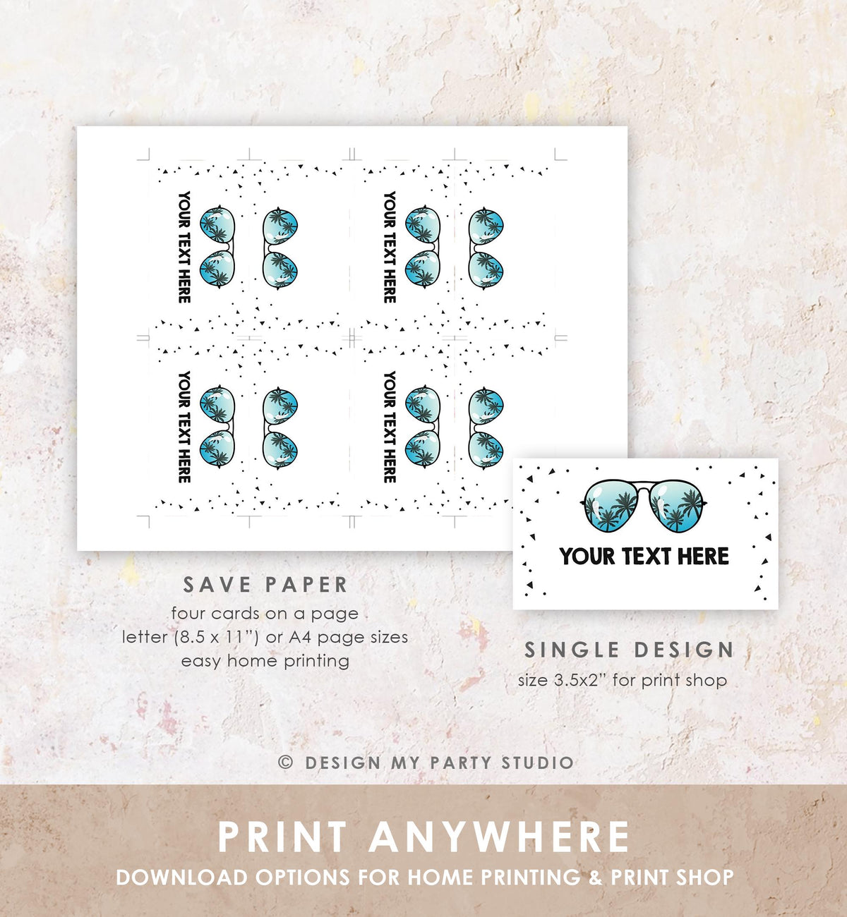 Editable Two Cool Food Label Sunglasses Place Card Tent Card Insert Card 2nd Birthday Summer Pool Party Digital Template Printable 0136