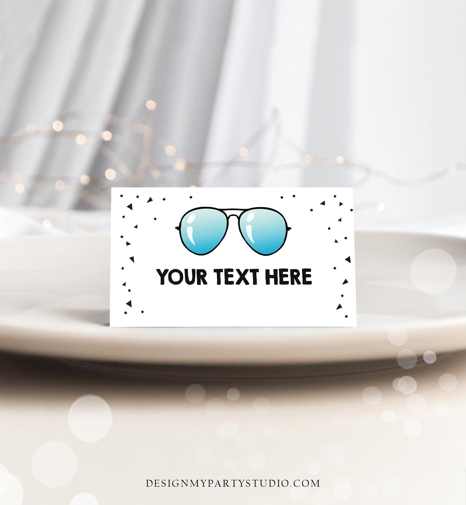 Editable Two Cool Food Label Sunglasses Place Card Tent Card Insert Card 2nd Birthday Summer Pool Party Digital Template Printable 0136