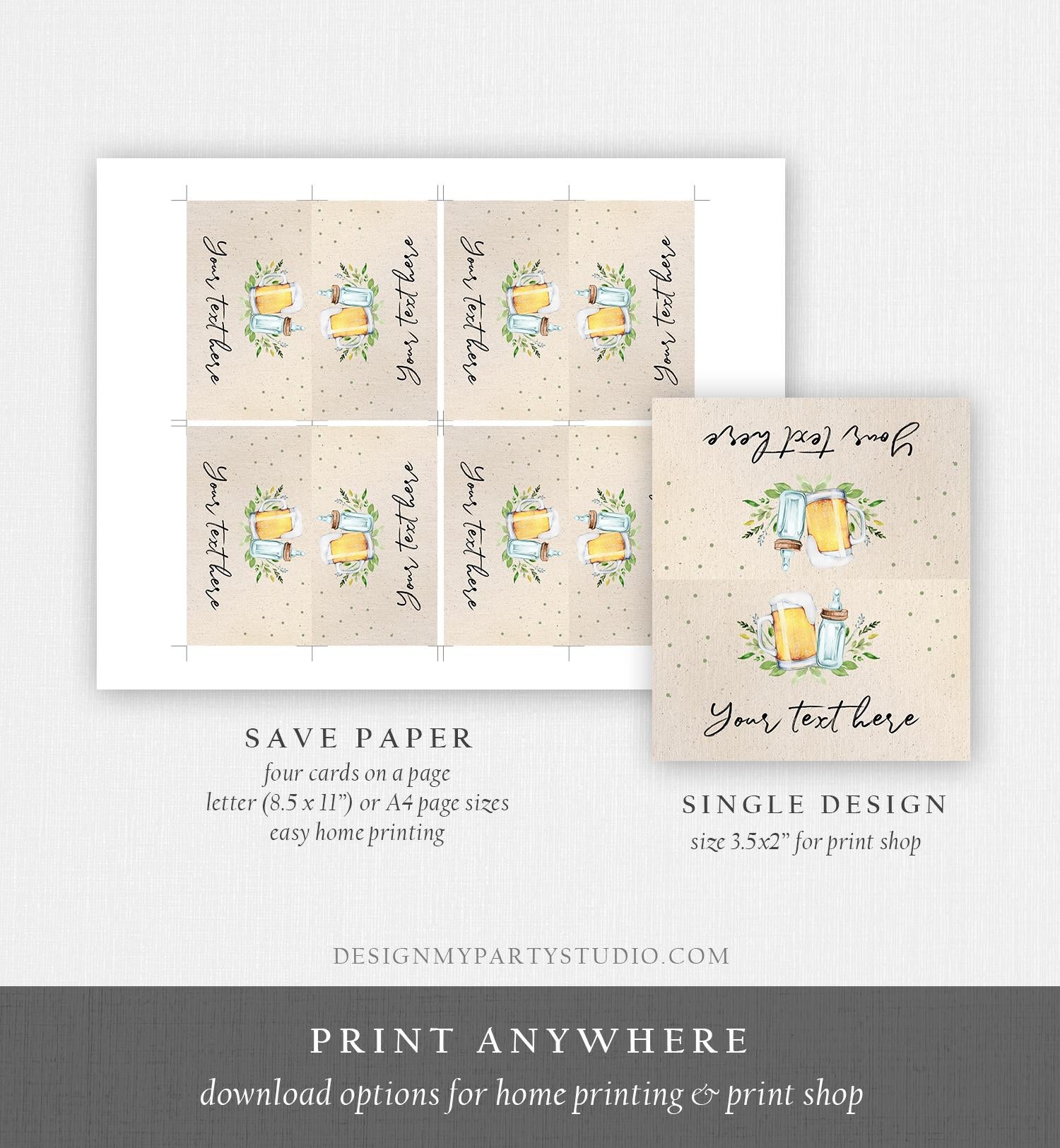 Editable Baby is Brewing Food Labels Tent Place Card Insert Card Gender Neutral Greenery Brewing Baby Shower Digital Template Printable 0190