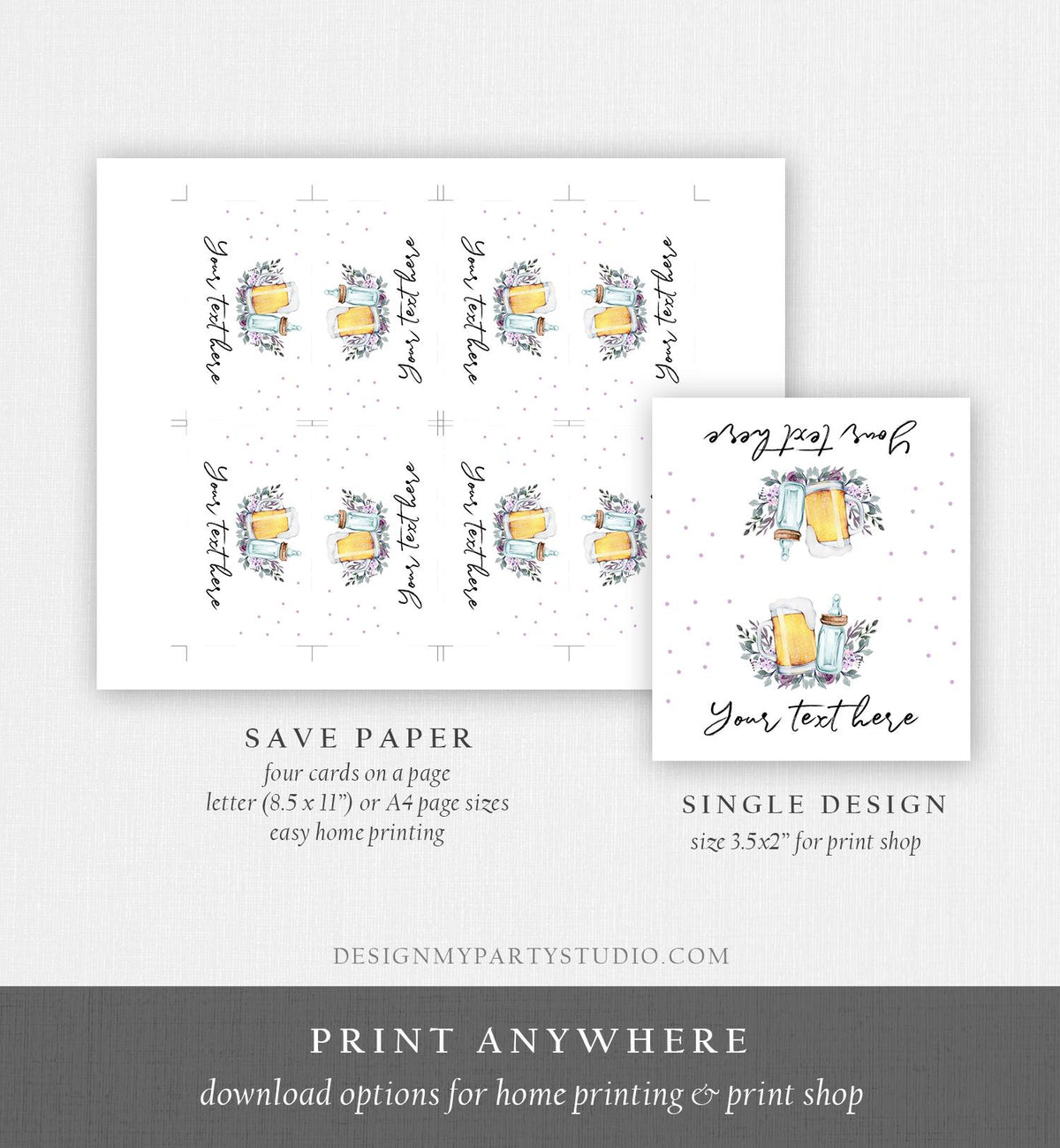 Editable Baby is Brewing Food Labels Tent Place Card Insert Card Gender Girl Lavender Brewing Baby Shower Digital Template Printable 0190