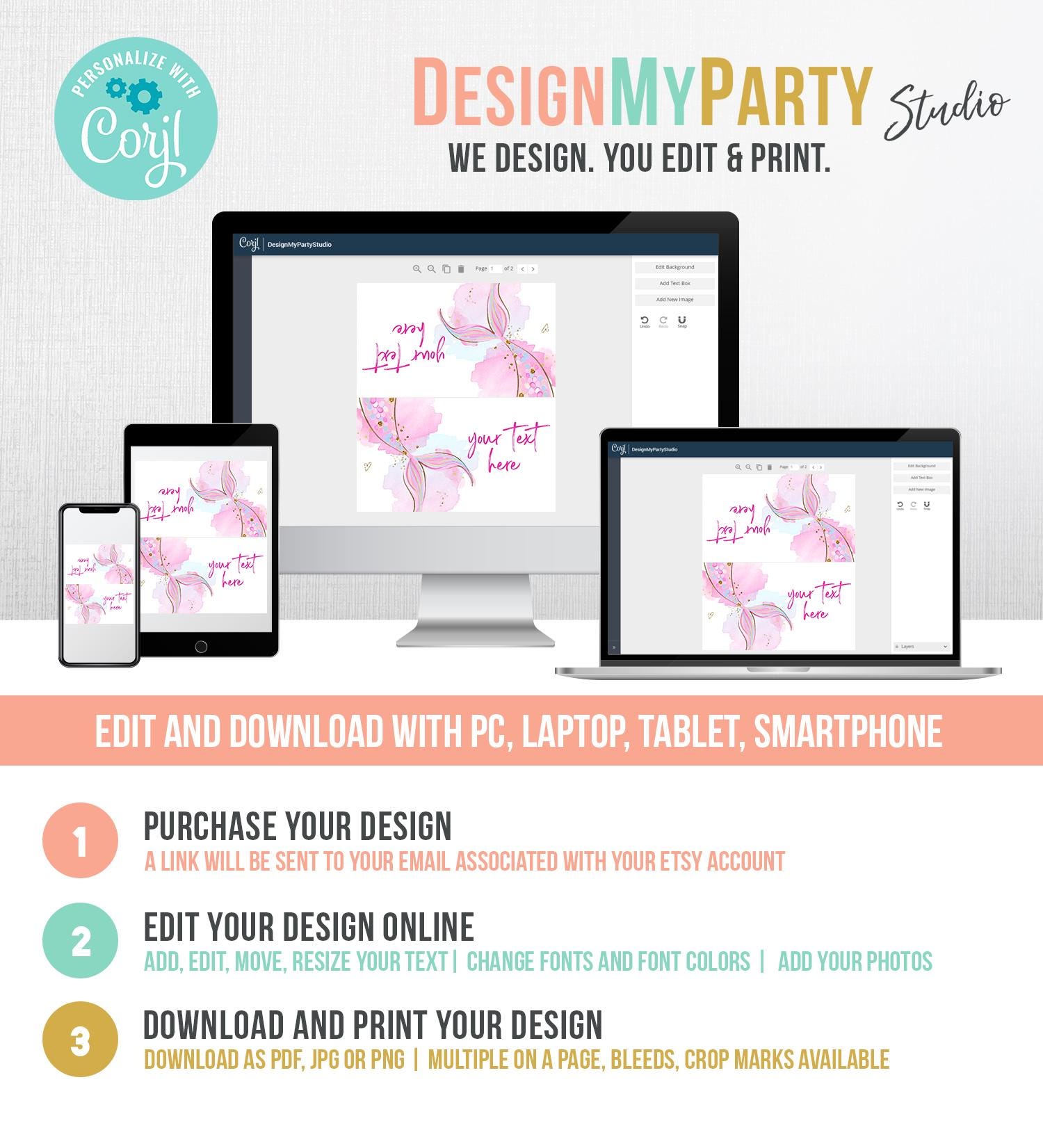 Editable Mermaid Food Labels Mermaid Birthday Place Card Tent Card Insert Card Girl Pink Gold Under The Sea Digital Template Printable 0403