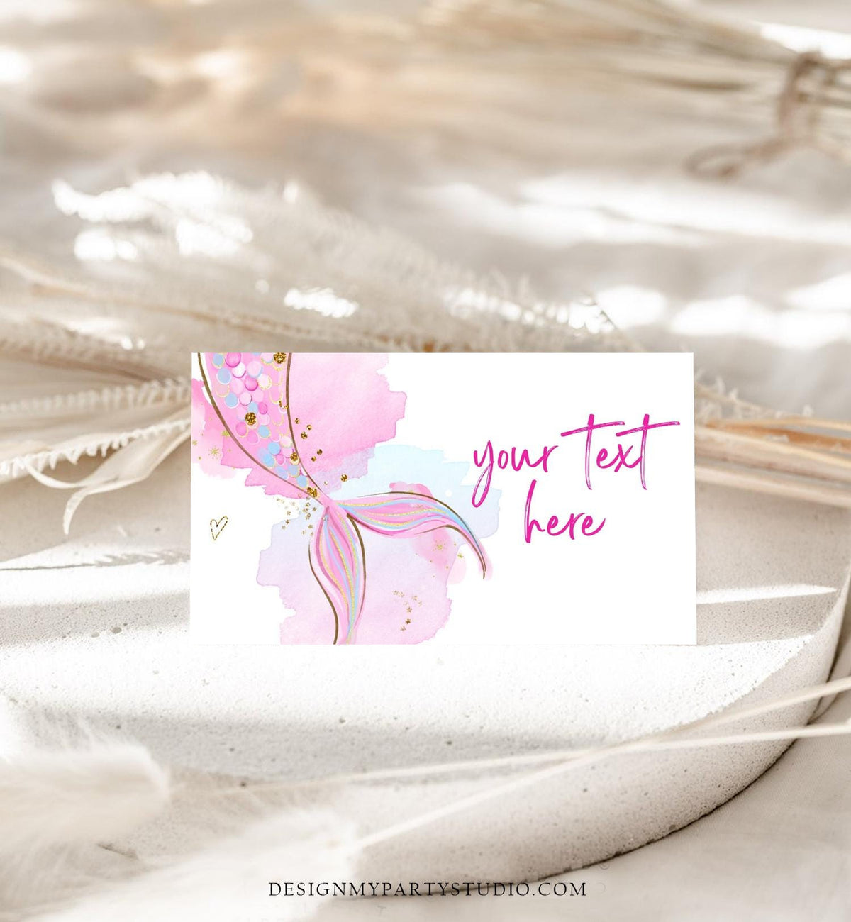 Editable Mermaid Food Labels Mermaid Birthday Place Card Tent Card Insert Card Girl Pink Gold Under The Sea Digital Template Printable 0403