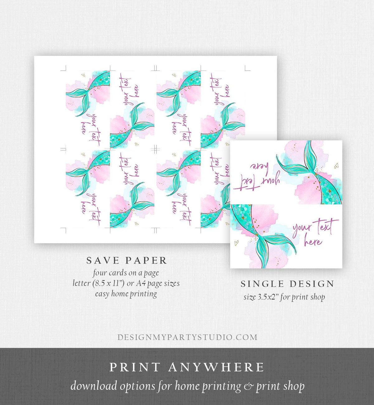 Editable Mermaid Food Labels Mermaid Birthday Place Card Tent Card Insert Card Girl Pink Gold Under The Sea Digital Template Printable 0403