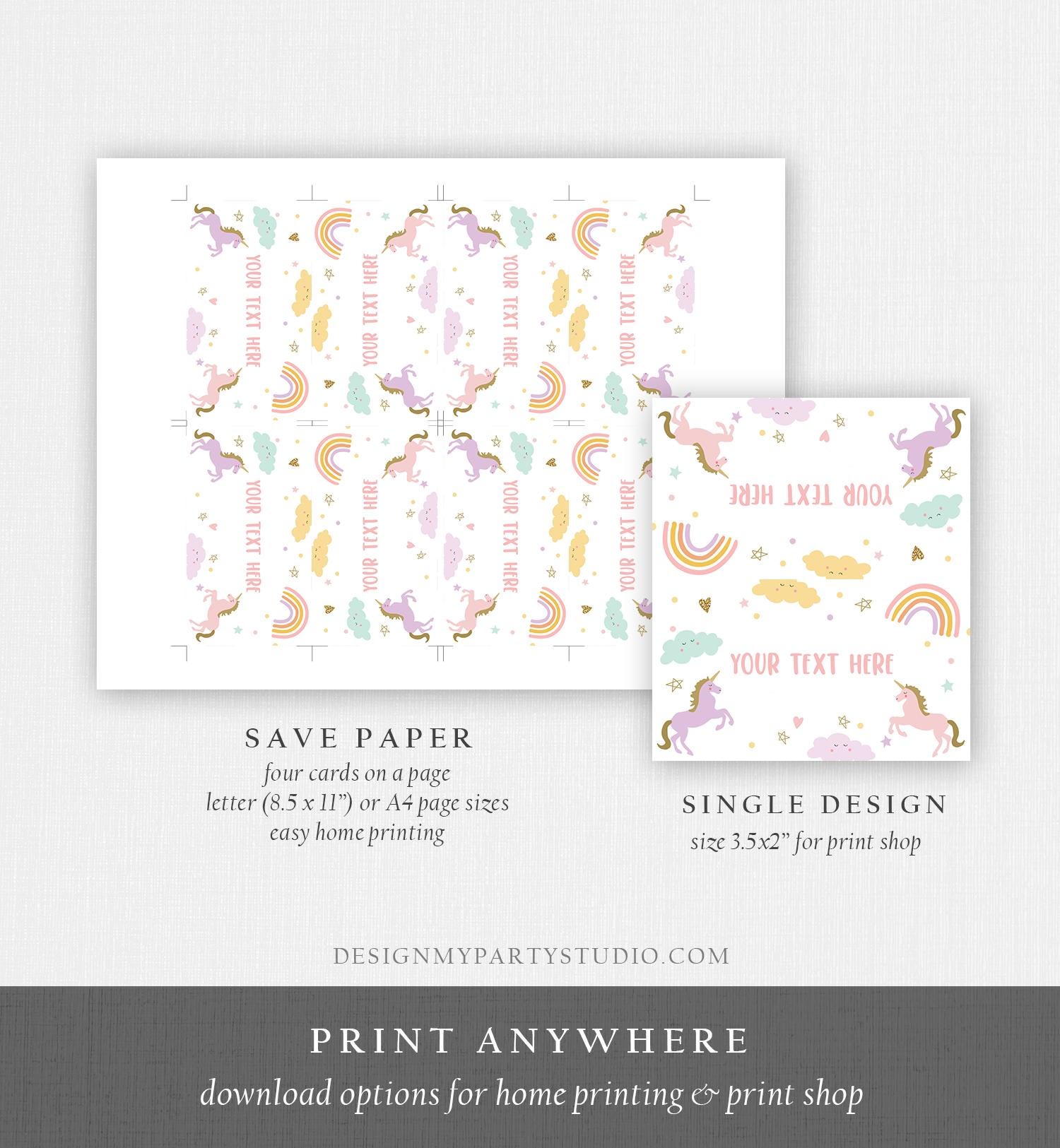 Editable Unicorn Food Labels Magical Rainbow Pink Pastel Girl Birthday Place Card Tent Insert Digital Download Template Printable 0426