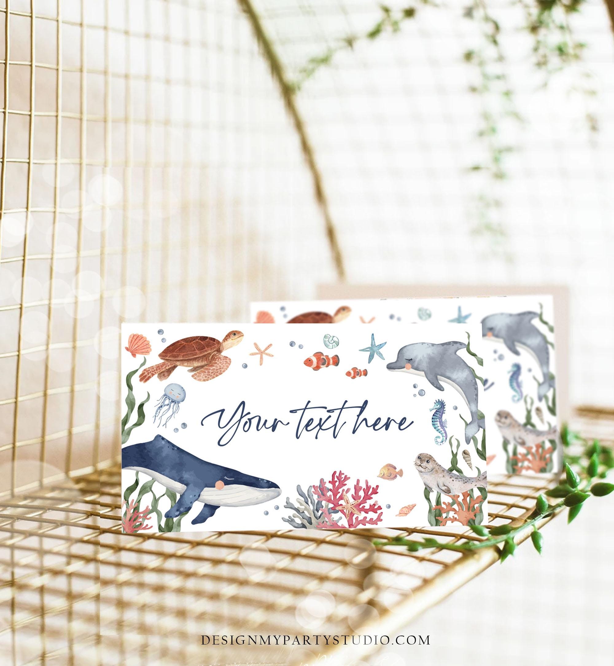 Editable Under the Sea Food Labels Sea Ocean Life Birthday Place Card Tent Card Insert Card Whale Turtle Dolphin Template Printable 0504