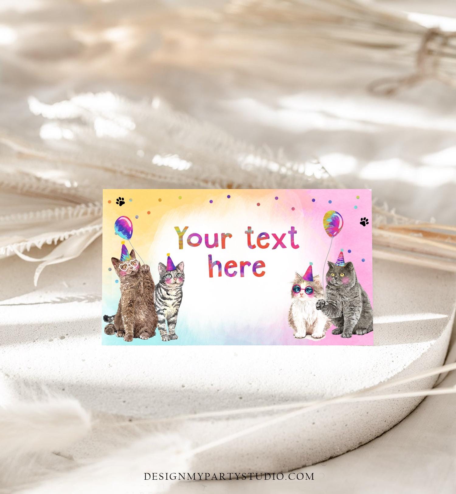 Editable Cats Food Label Kitten Birthday Place Card Tent Card Kitten Pawty Pet Party Animals Girl Digital Download Template Printable 0460