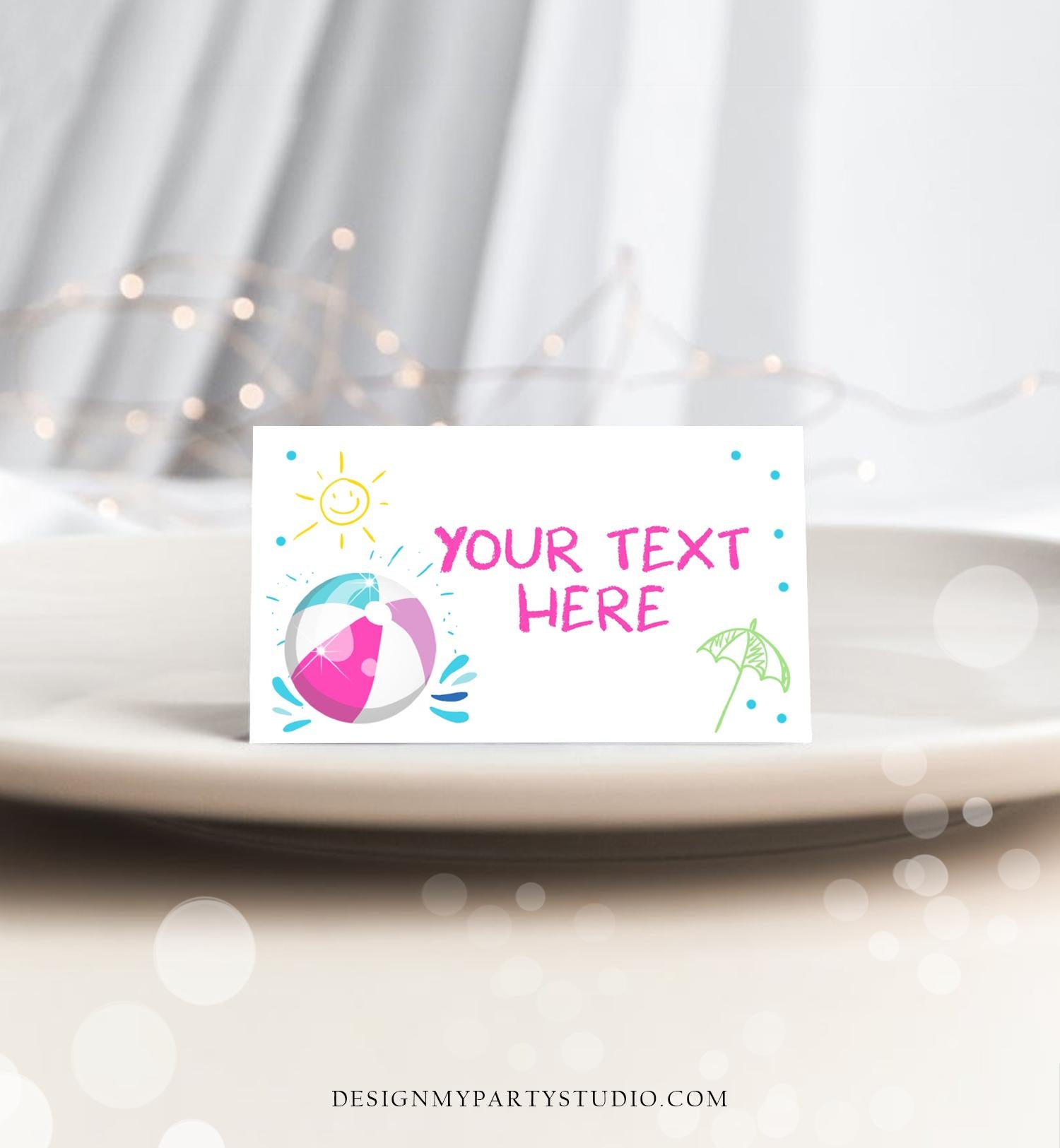 Editable Food Label Pool Party Splish Splash Boy Birthday Bash Food Labels Place Card Tent Card Insert Card Beach Template Printable 0169