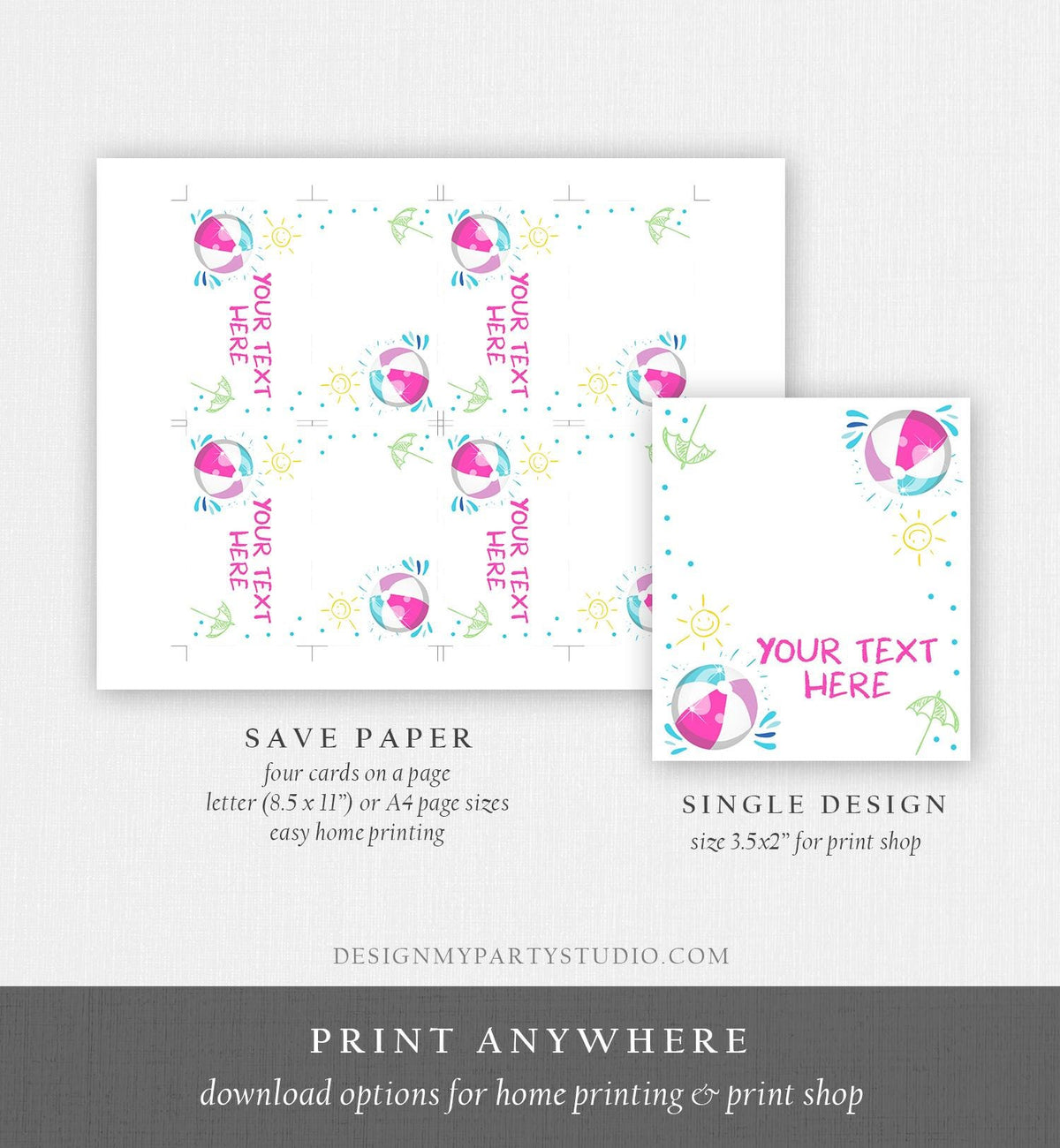 Editable Food Label Pool Party Splish Splash Boy Birthday Bash Food Labels Place Card Tent Card Insert Card Beach Template Printable 0169