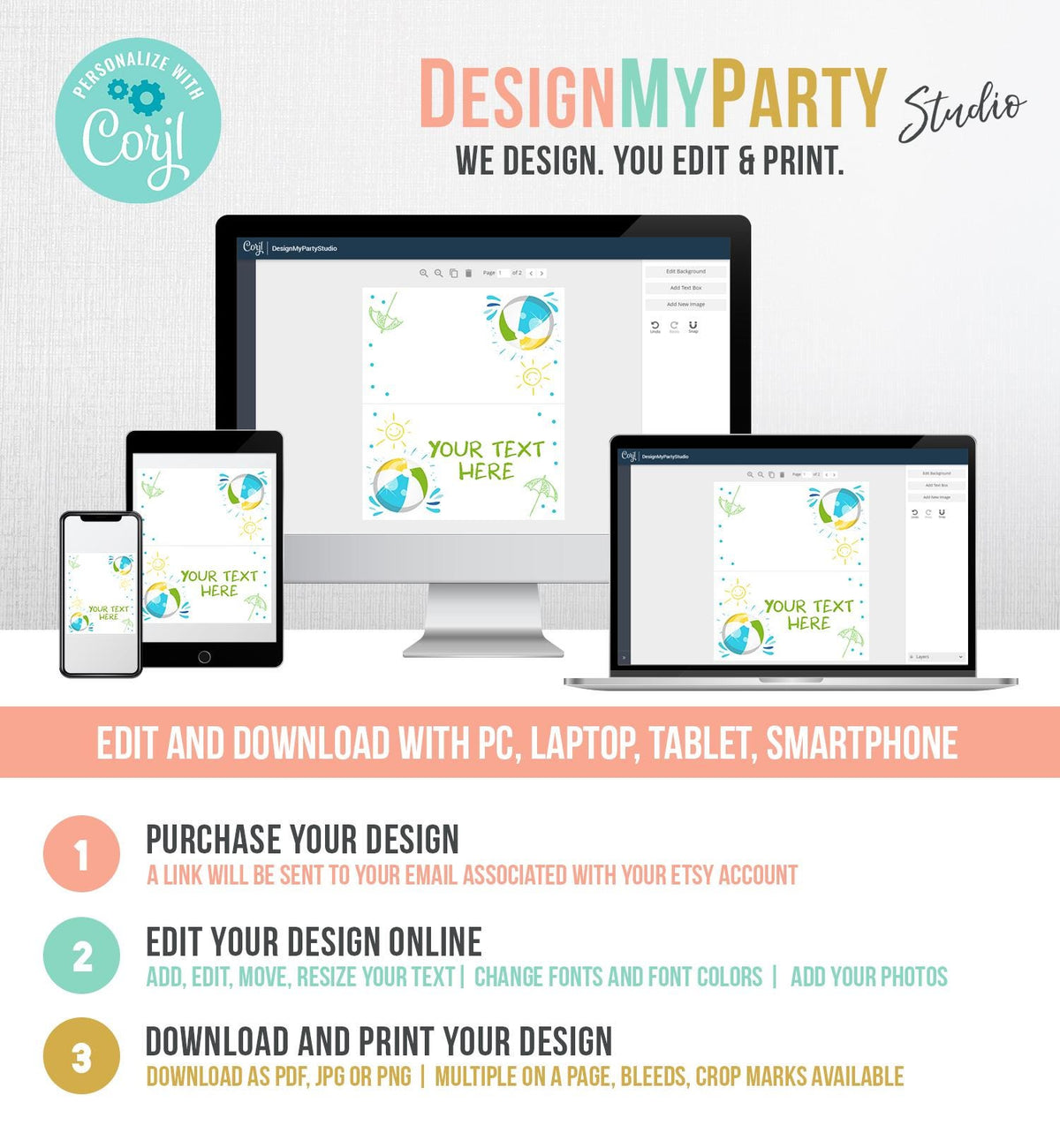 Editable Food Label Pool Party Splish Splash Boy Birthday Bash Food Labels Place Card Tent Insert Card Beach Ball Template Printable 0169