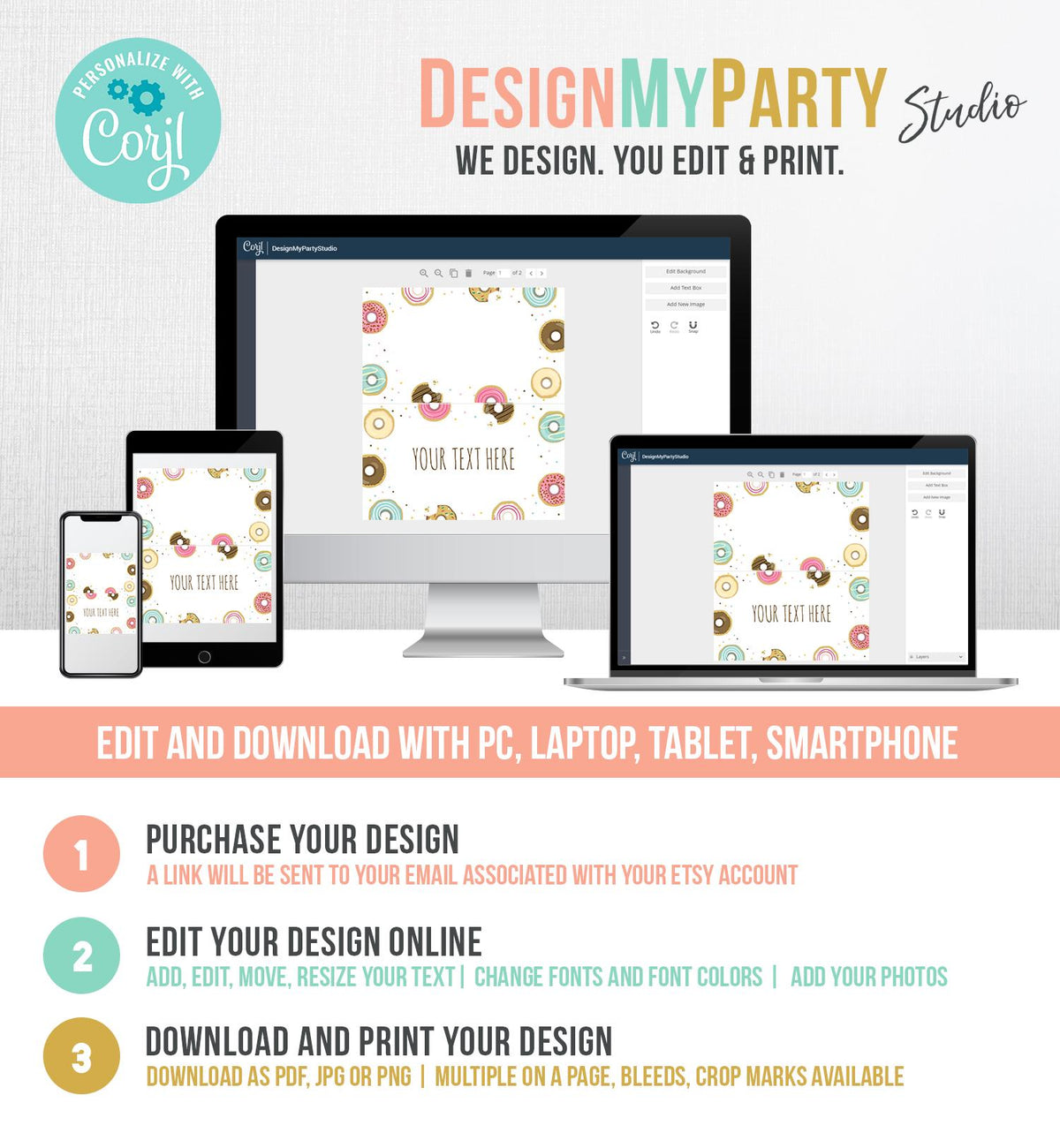 Editable Donut Food Label Pink Girl Donut Place Card Donut Tent Card Insert Card Birthday Baby Shower Bridal Digital Template Printable 0050