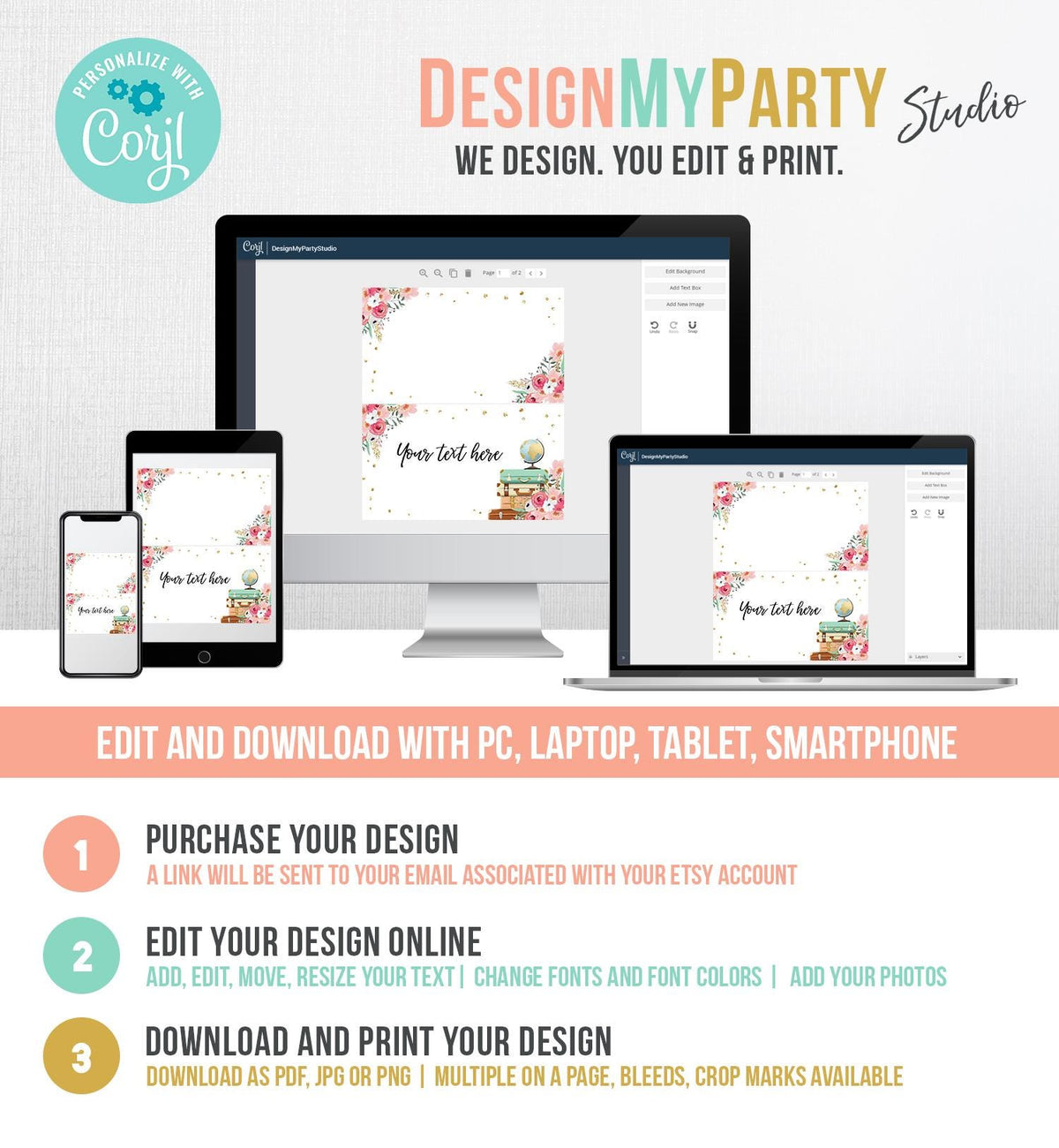 Editable Travel Adventure Food Label Place Card Traveling to Mrs Tent Card Insert Bridal Shower Pink Floral Digital Template Printable 0030