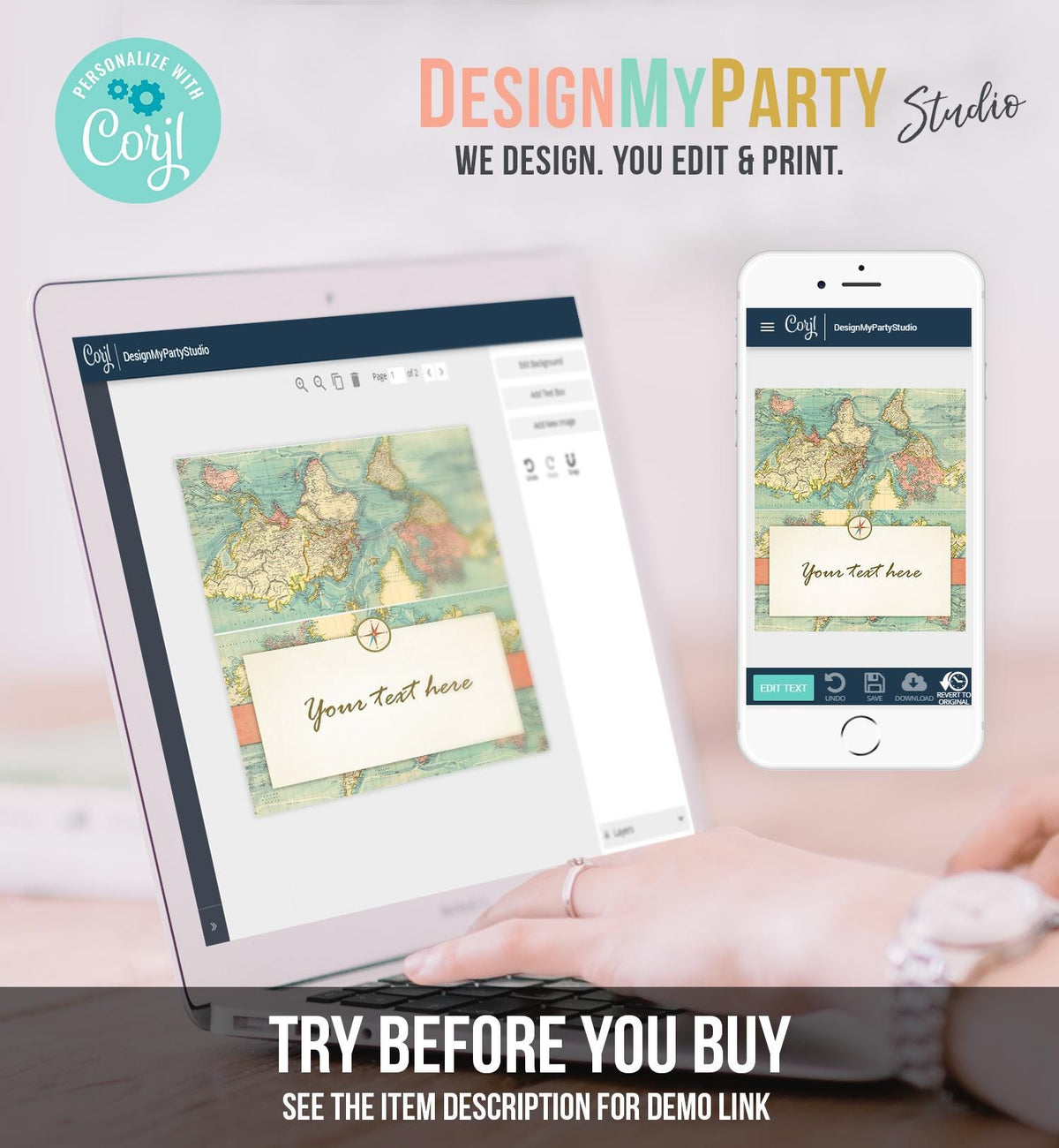 Editable Adventure Food Label World Map Travel Place Tent Insert Card Buffet Compass Traveling Journey Digital Template Printable 0044