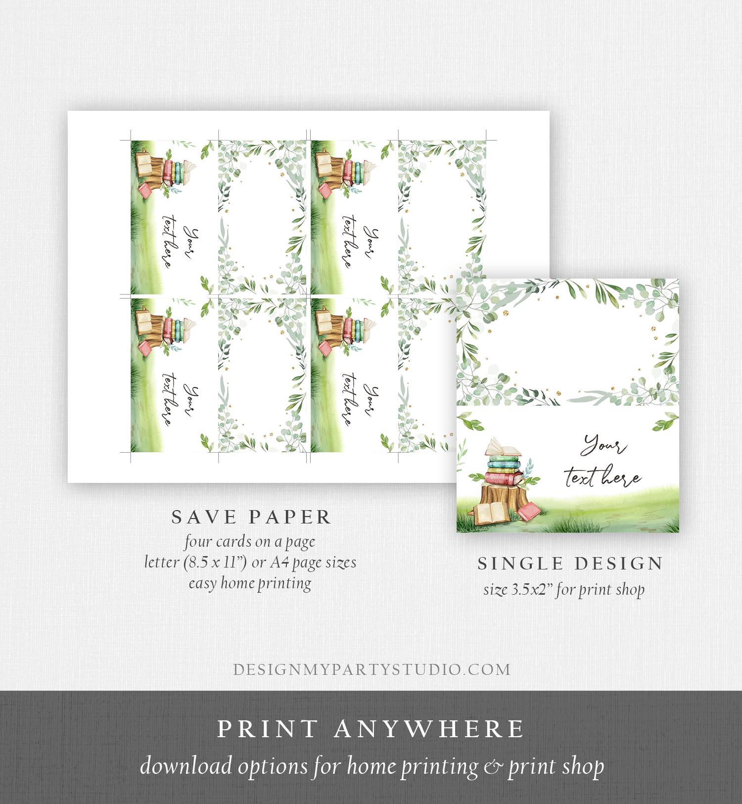 Editable Storybook Food Labels Book Themed Place Card Tent Card Insert Card Book Baby Shower Decor Neutral Digital Template Printable 0427