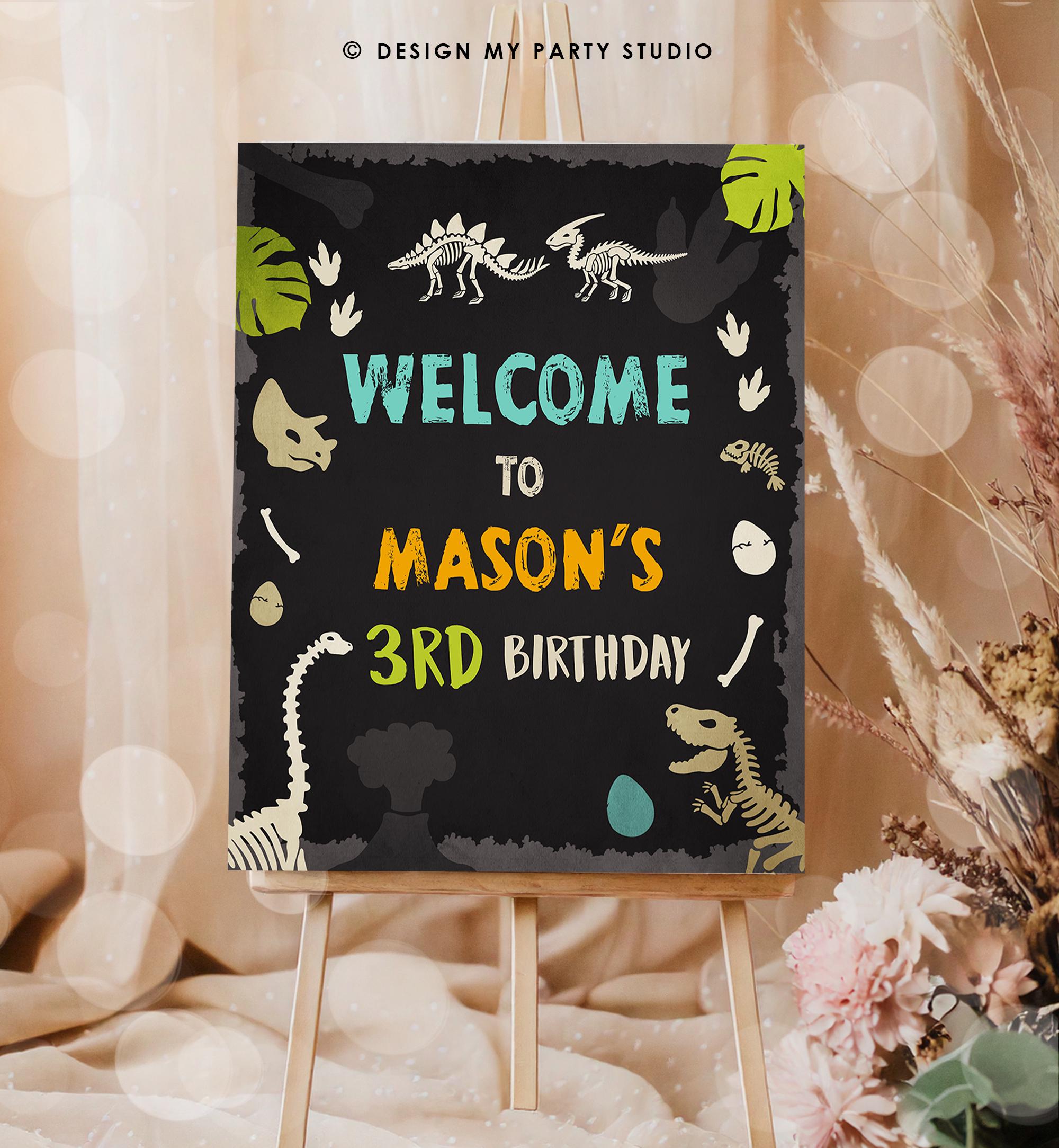 Editable Fossil Dinosaur Welcome Sign Boy Dino Dig Party Dinosaur Prehistoric Sign Table Sign Digital Download Template Printable 0269