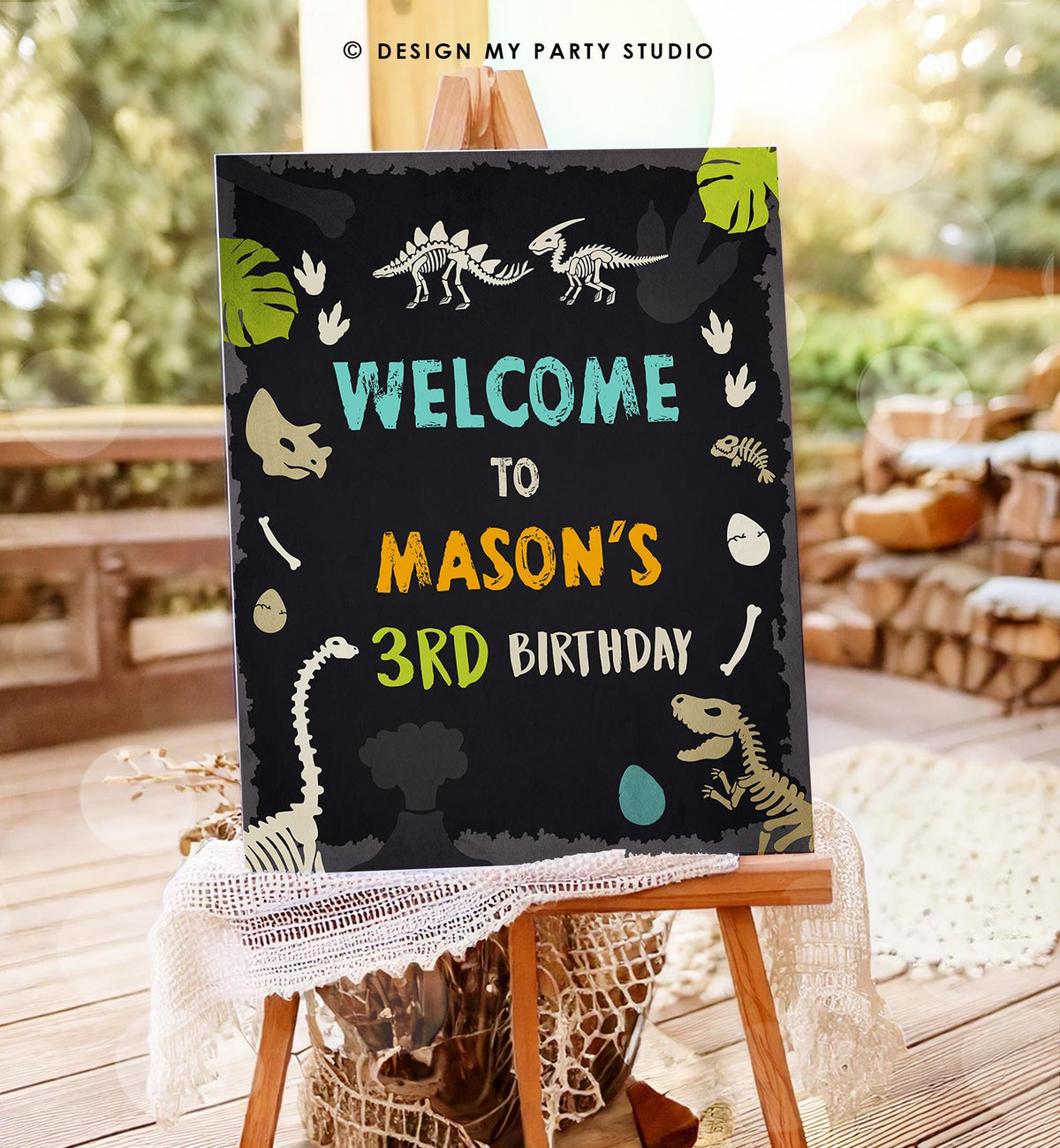 Editable Fossil Dinosaur Welcome Sign Boy Dino Dig Party Dinosaur Prehistoric Sign Table Sign Digital Download Template Printable 0269