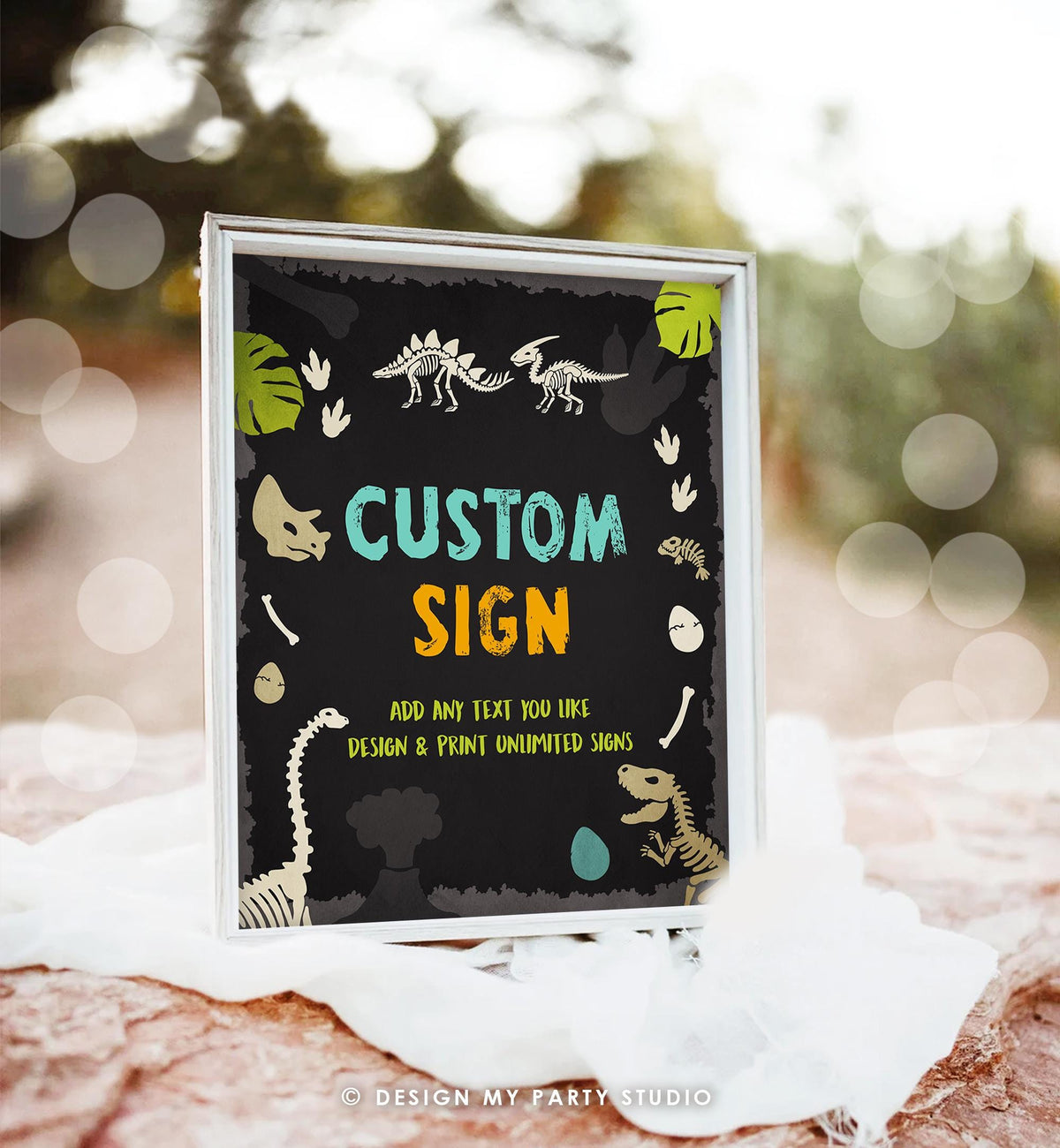 Editable Fossil Dinosaur Custom Sign Dino Birthday Decor Prehistoric Table Sign Boy 8x10 T-Rex Party Animals Digital Template Printable 0269