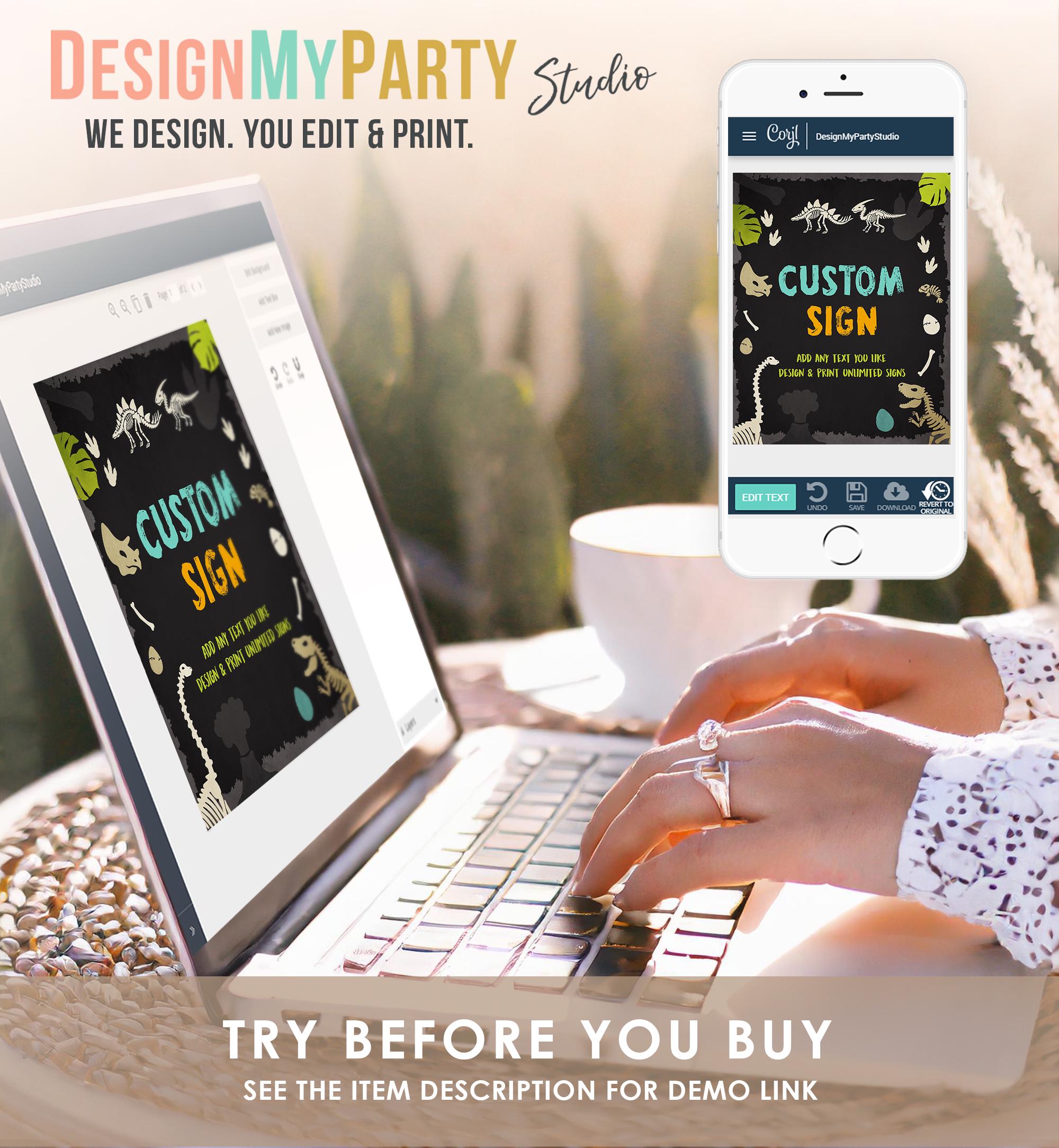 Editable Fossil Dinosaur Custom Sign Dino Birthday Decor Prehistoric Table Sign Boy 8x10 T-Rex Party Animals Digital Template Printable 0269