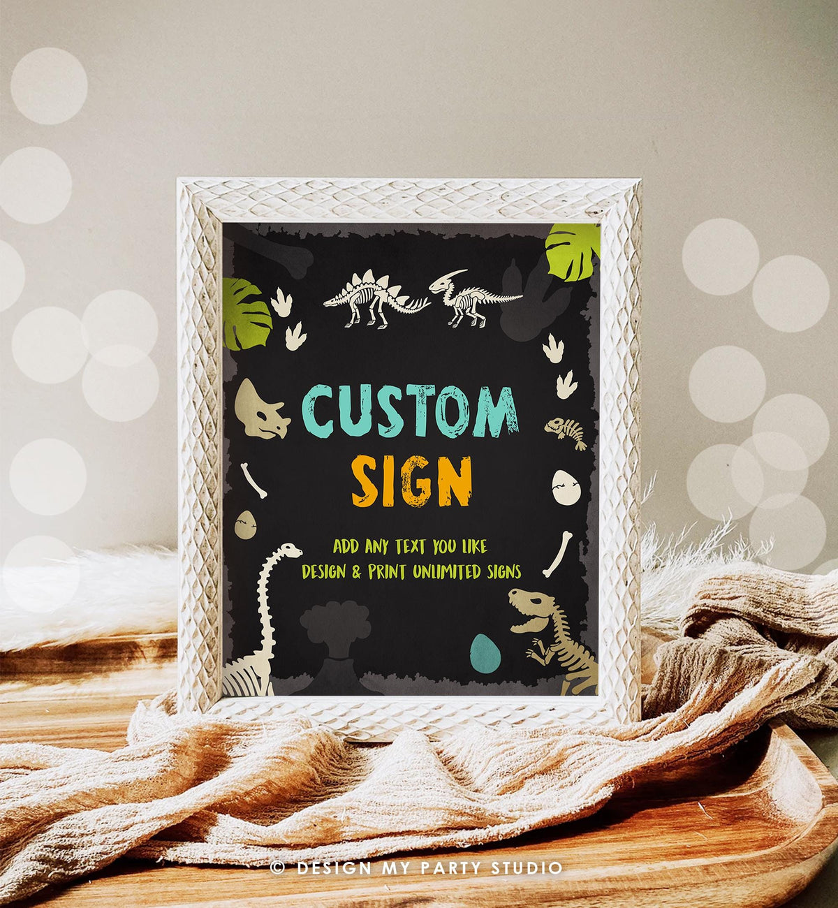 Editable Fossil Dinosaur Custom Sign Dino Birthday Decor Prehistoric Table Sign Boy 8x10 T-Rex Party Animals Digital Template Printable 0269
