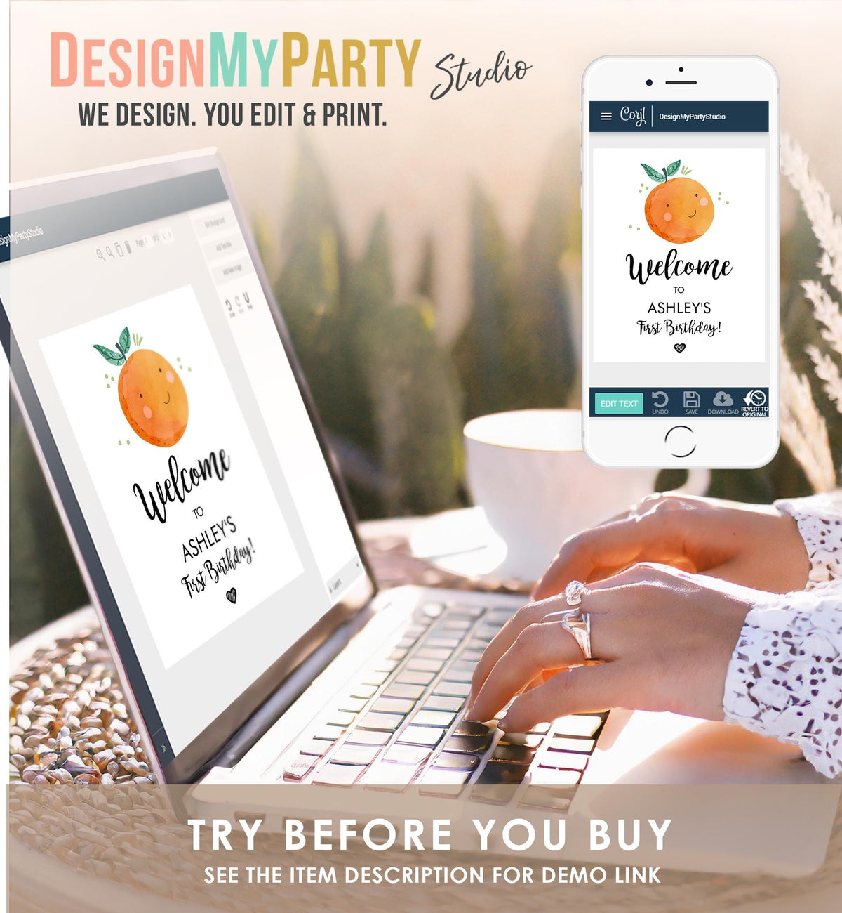 Editable Little Cutie Welcome Sign Birthday Party Clementine Orange First Birthday Citrus Cuties Digital Download Template Printable 0330