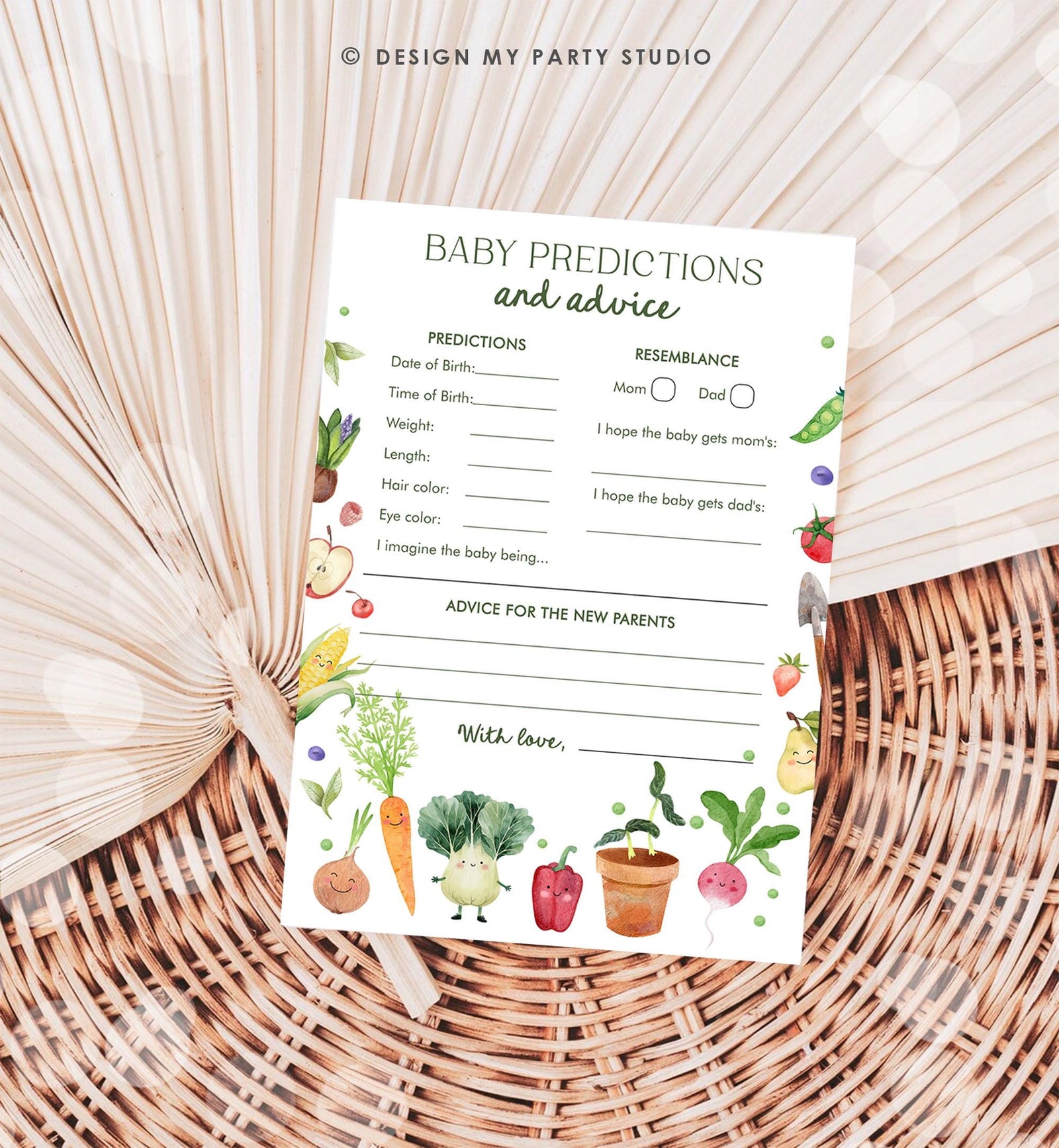 Editable Baby Predictions and Advice Little Sprout Baby Shower Game Neutral Farmers Market Locally Grown Digital Template Printable 0544