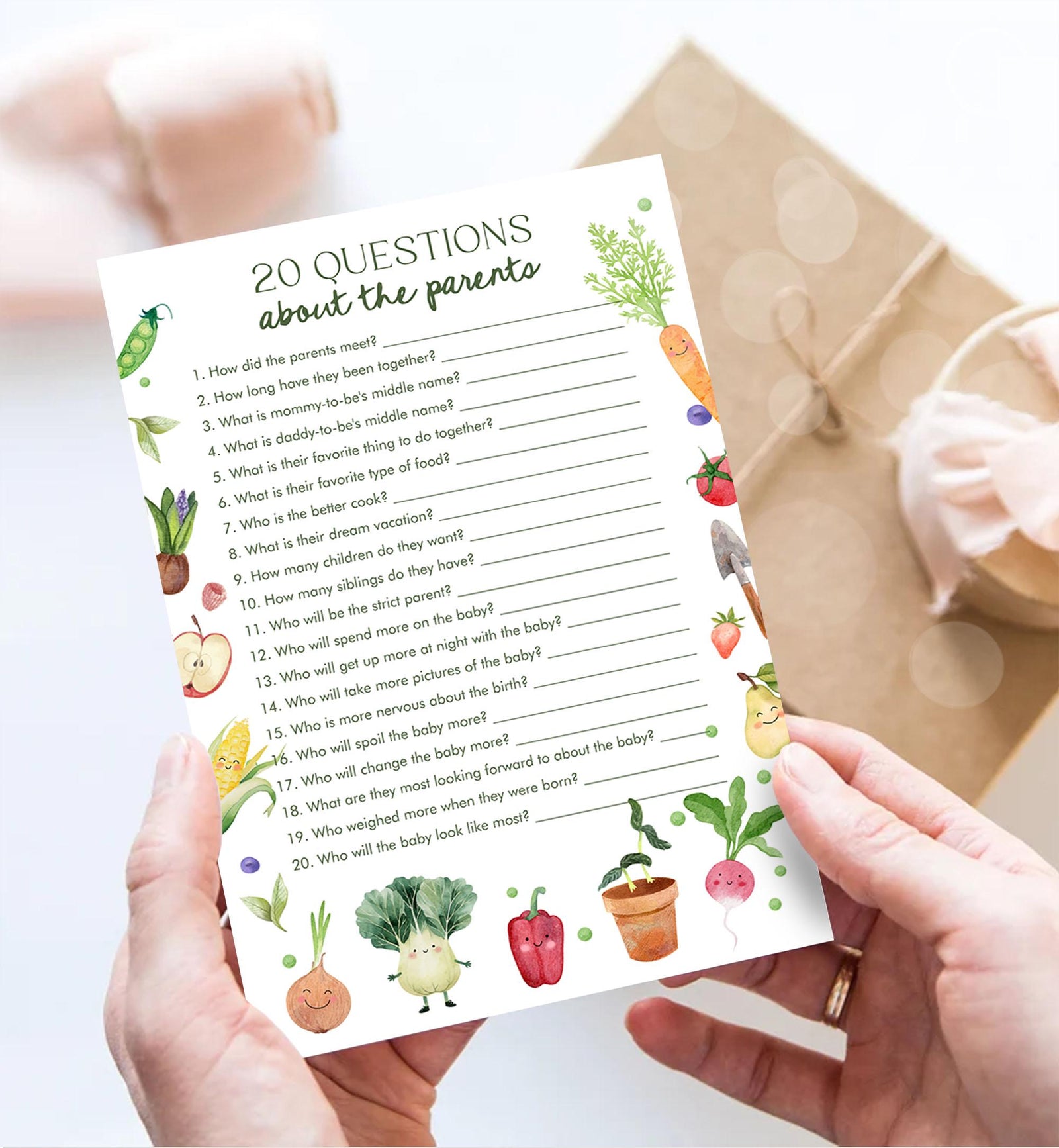 Editable Questions About the Parents Locally Grown Baby Shower Game Little Sprout Farmers Market Vegetables Digital Template Printable 0544