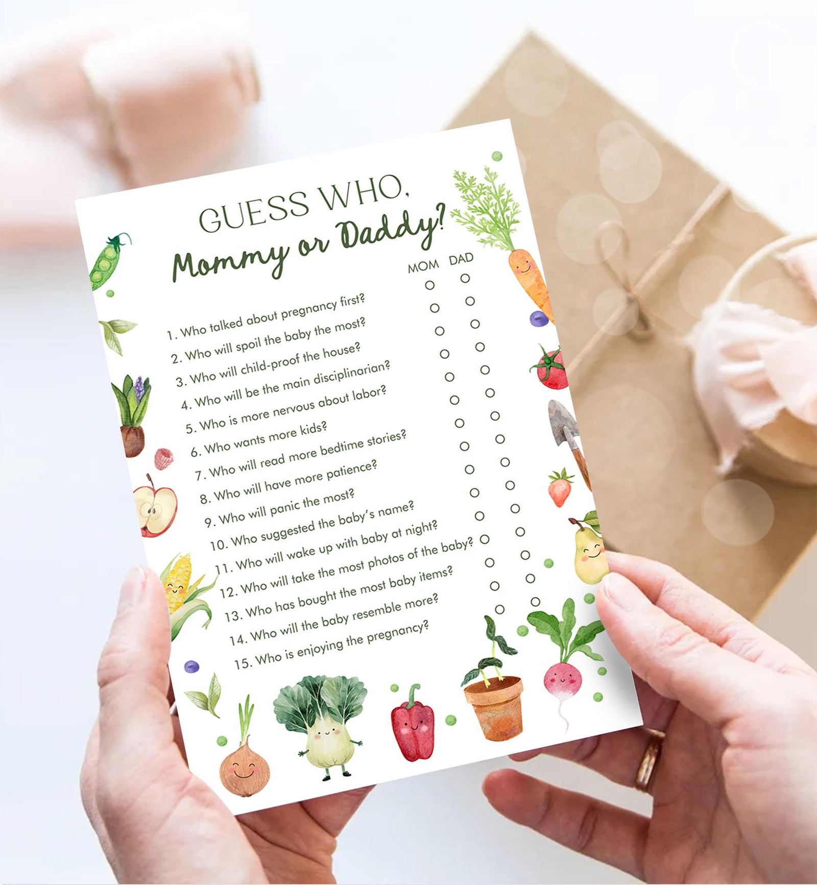 Editable Guess Who Mommy or Daddy Little Sprout Baby Shower Game Mom or Dad Farmers Market Locally Grown Digital Template Printable 0544