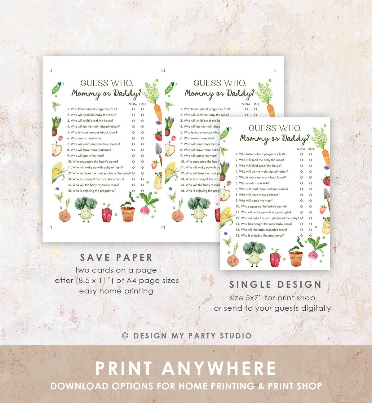 Editable Guess Who Mommy or Daddy Little Sprout Baby Shower Game Mom or Dad Farmers Market Locally Grown Digital Template Printable 0544