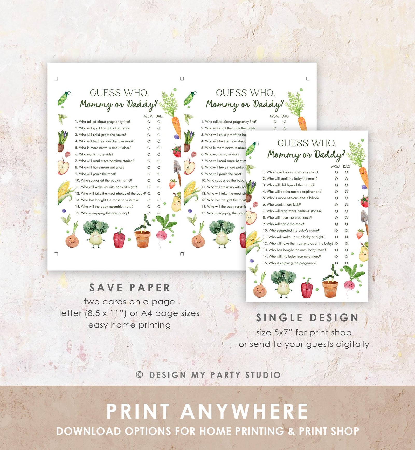 Editable Guess Who Mommy or Daddy Little Sprout Baby Shower Game Mom or Dad Farmers Market Locally Grown Digital Template Printable 0544