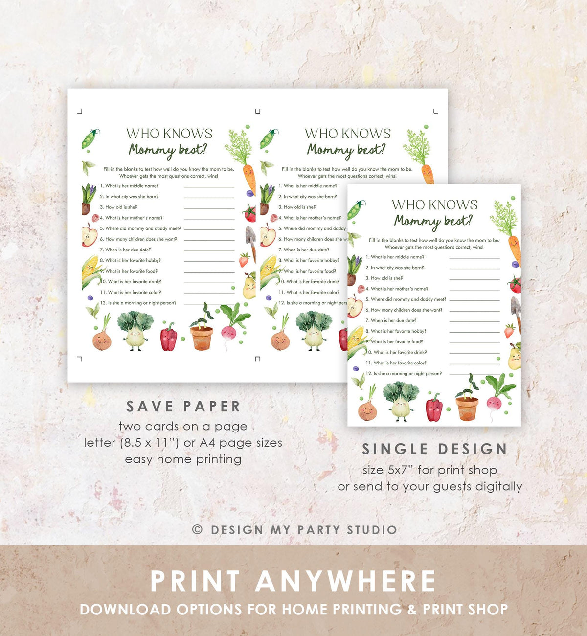 Editable Who Knows Mommy Best Little Sprout Baby Shower Game Guess Funny Farmers Market Locally Grown Digital Template Printable 0544