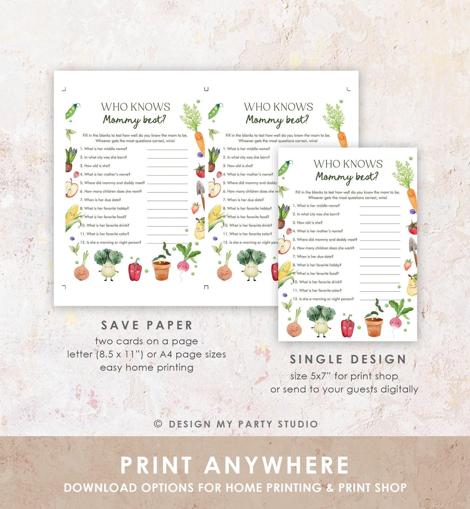 Editable Who Knows Mommy Best Little Sprout Baby Shower Game Guess Funny Farmers Market Locally Grown Digital Template Printable 0544