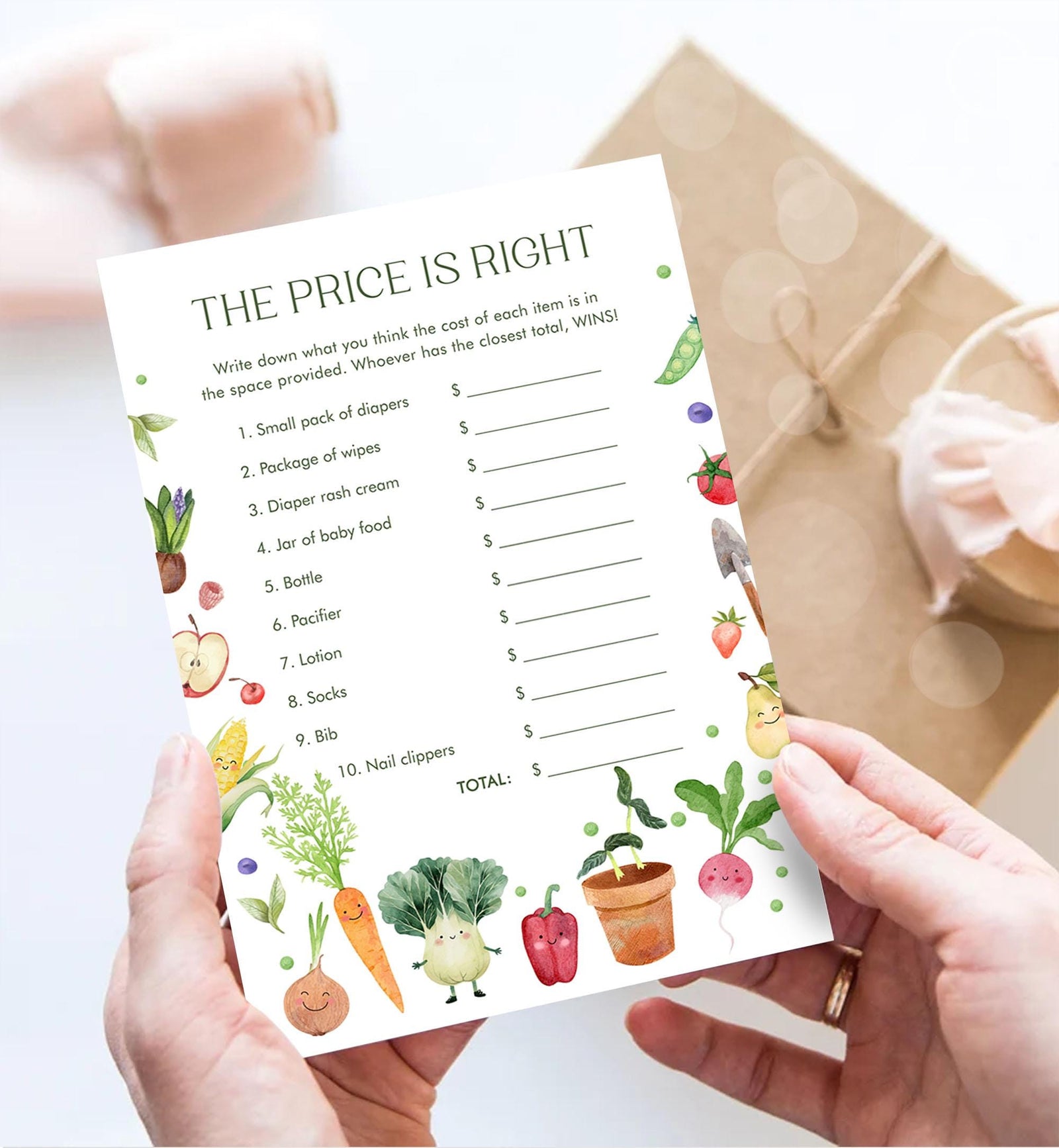 Editable The Price is Right Game Card Little Sprout Baby Shower Game Guess Game Farmers Market Locally Grown Digital Template Printable 0544