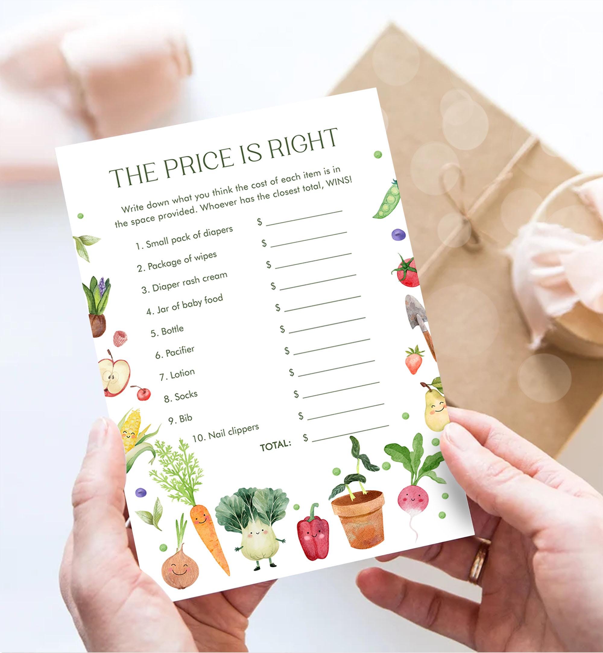 Editable The Price is Right Game Card Little Sprout Baby Shower Game Guess Game Farmers Market Locally Grown Digital Template Printable 0544