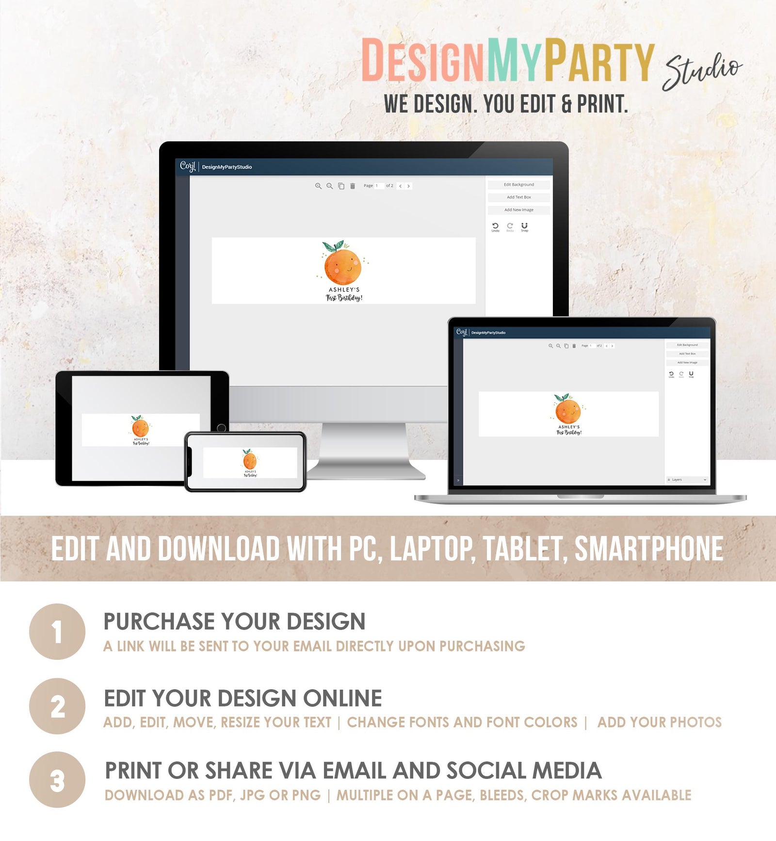 Editable Little Cutie Water Bottle Label First Birthday Party Baby Shower Clementine Cuties Orange Digital Download Template Printable 0330