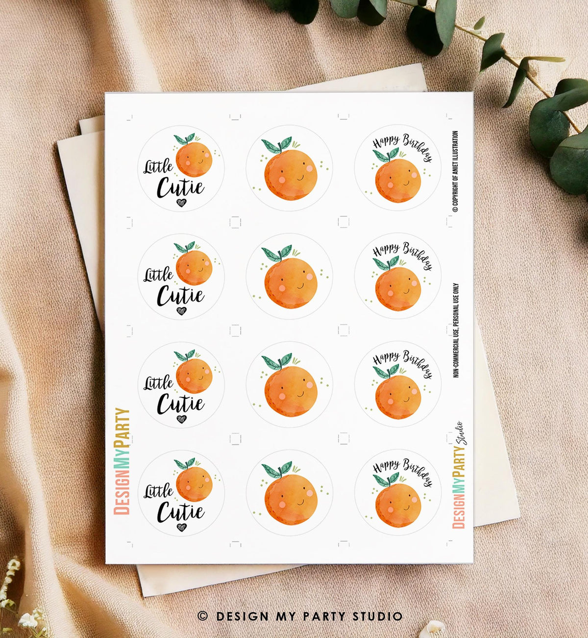 Little Cutie Cupcake Toppers Birthday Party Stickers Favor Tags Decor Orange Clementine Cuties Shower Digital Download Printable 0330